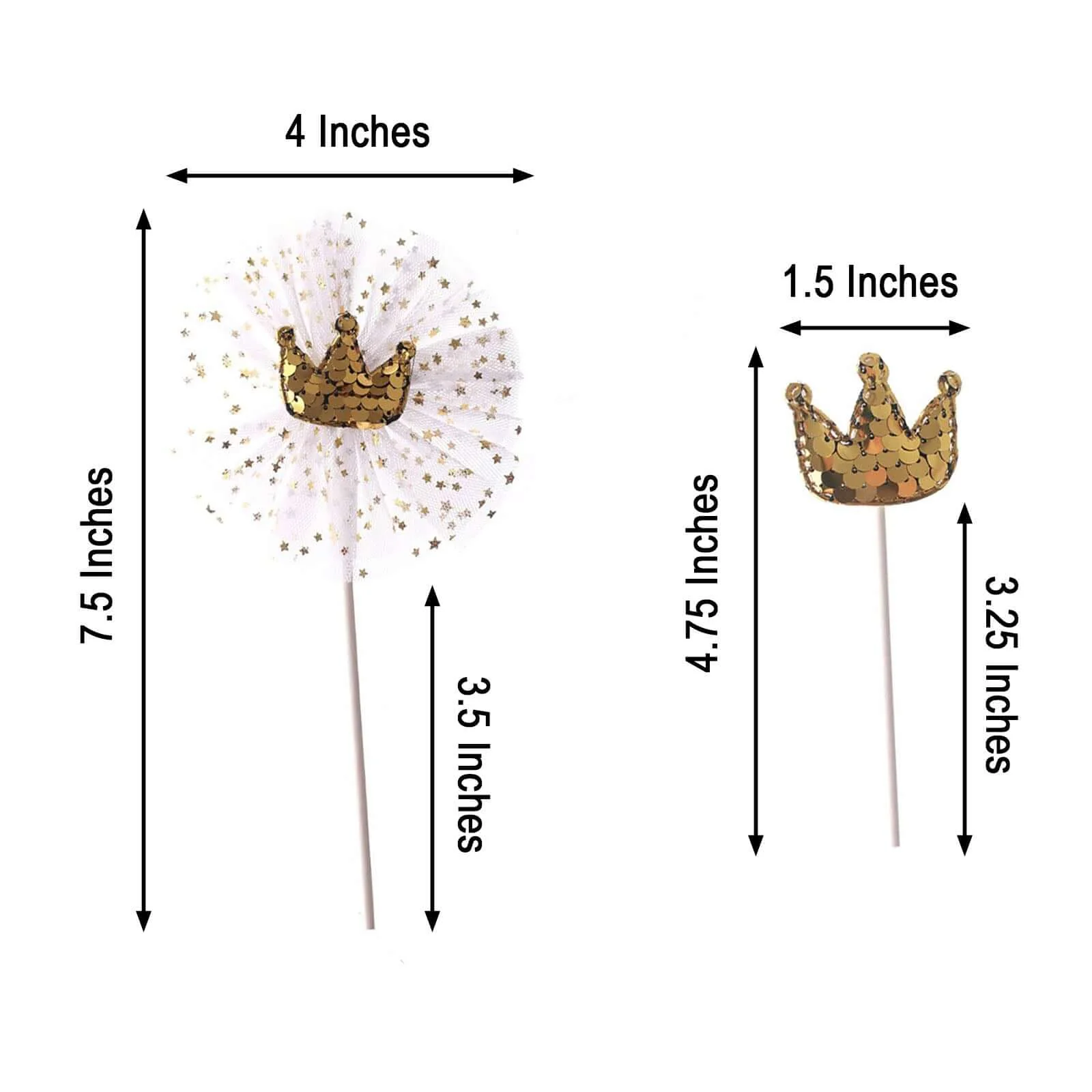 9-Pack Sequin Crown and Tutu Cupcake Cake Toppers Gold - Dazzling Princess Themed Cake Inserts DIY Party Decoration Supplies - Image 3