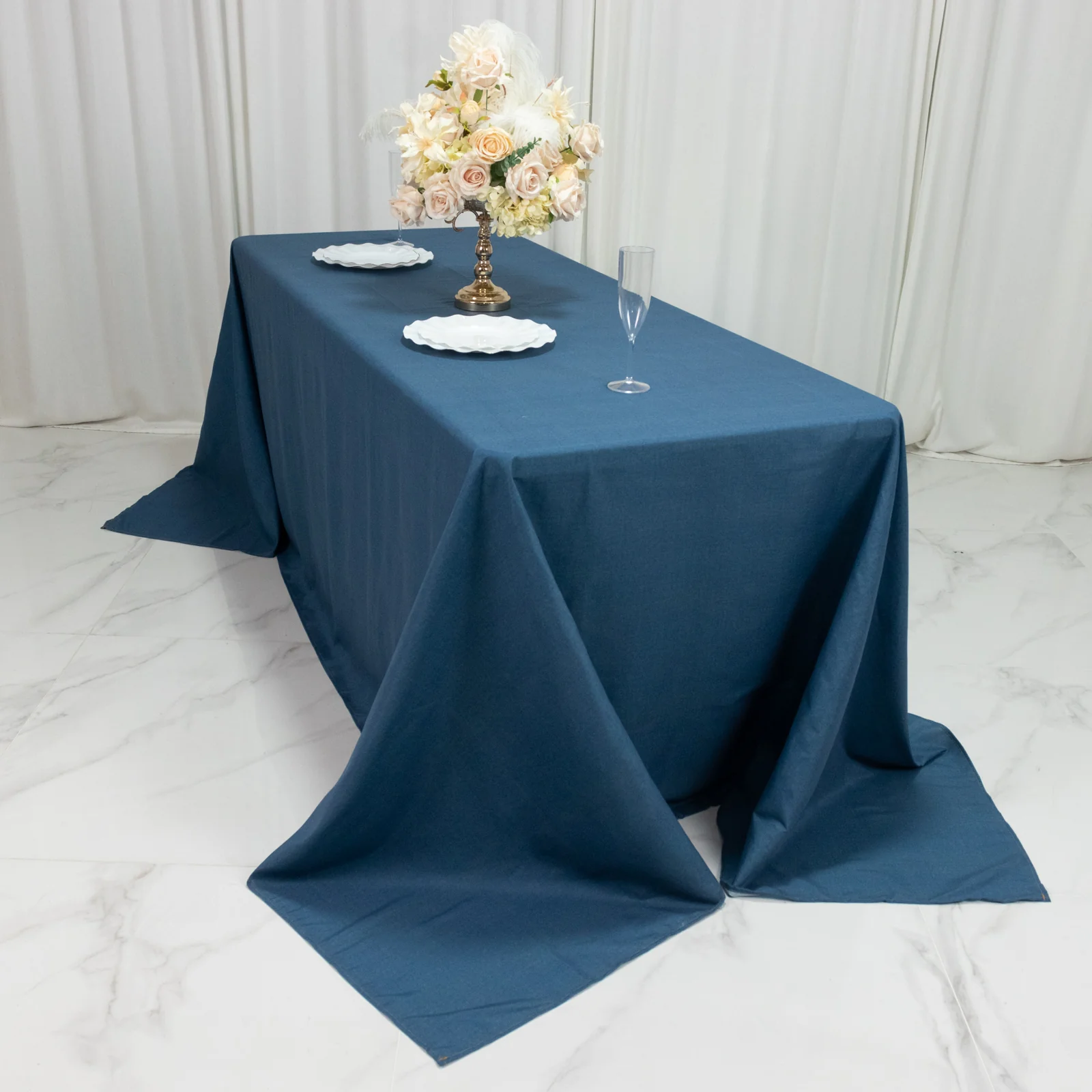 Polyester Rectangular Tablecloth 90x132" Denim Blue with Faux Denim Design – Seamless Finish for Modern Events - Image 5