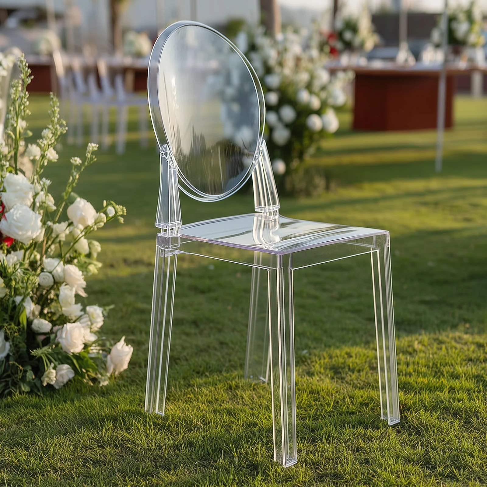 8-Pack Acrylic Banquet Ghost Chairs Clear with Oval Back – Transparent Armless Design for Sophisticated Events - Image 2