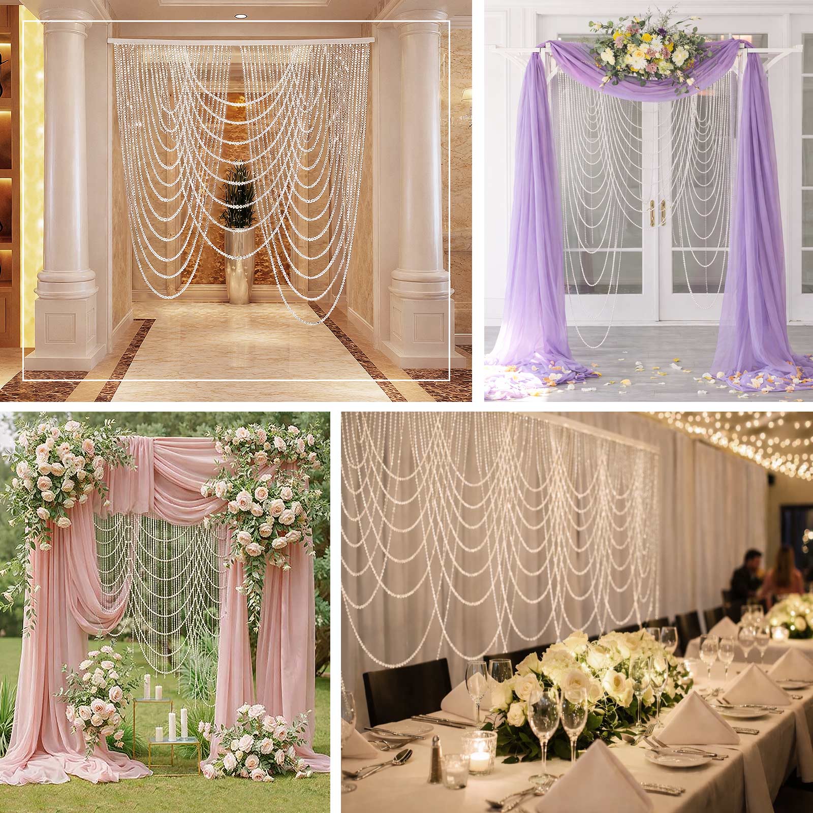 Clear Acrylic Beaded Curtain Backdrop – Triple Swag Valance for Doorway, Arch & Wall Décor, 6.5ft x 6.5ft - Image 5