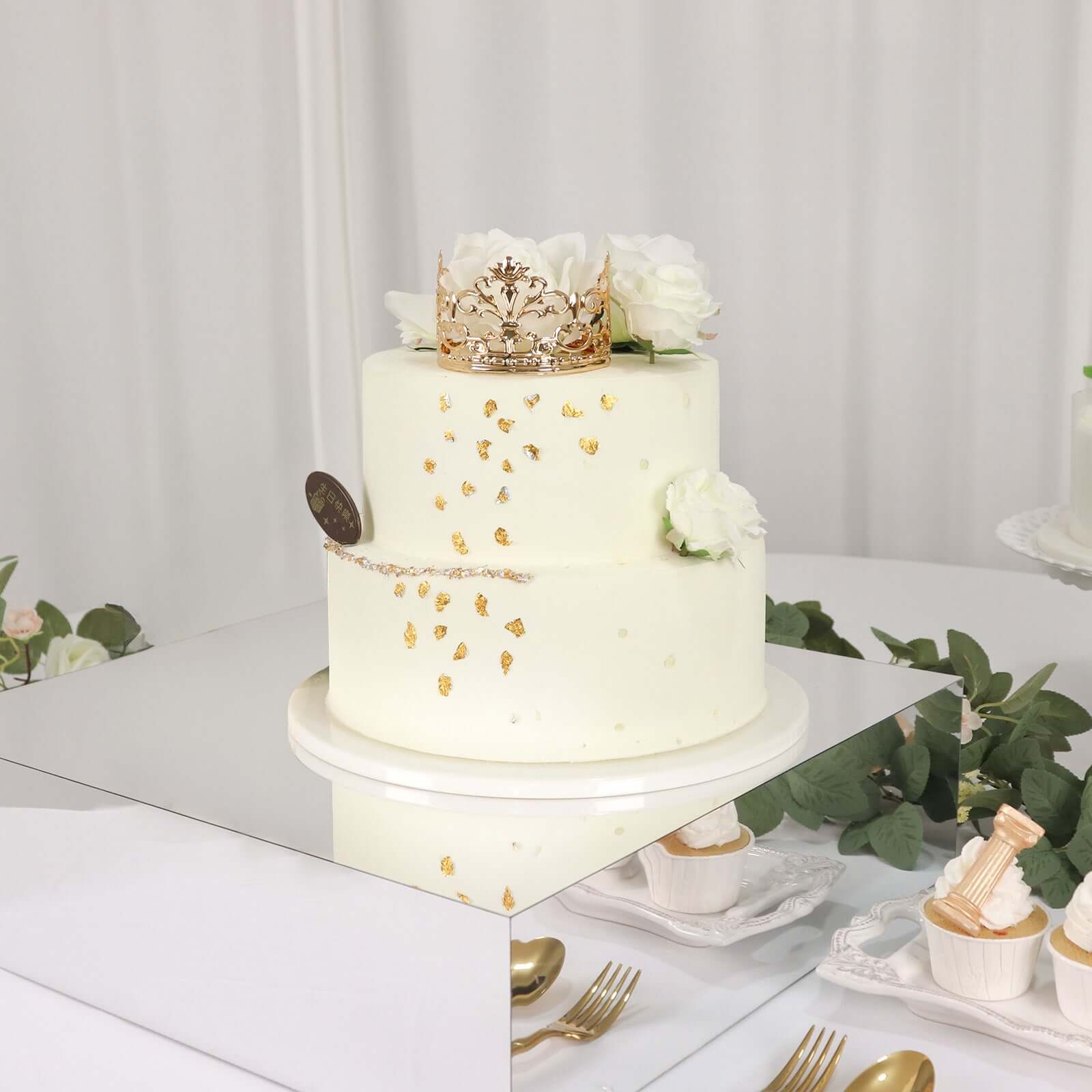 Acrylic Cake Box Stand 18"x18" Transparent Pedestal Riser Silver - Hollow Bottom for Event Displays
