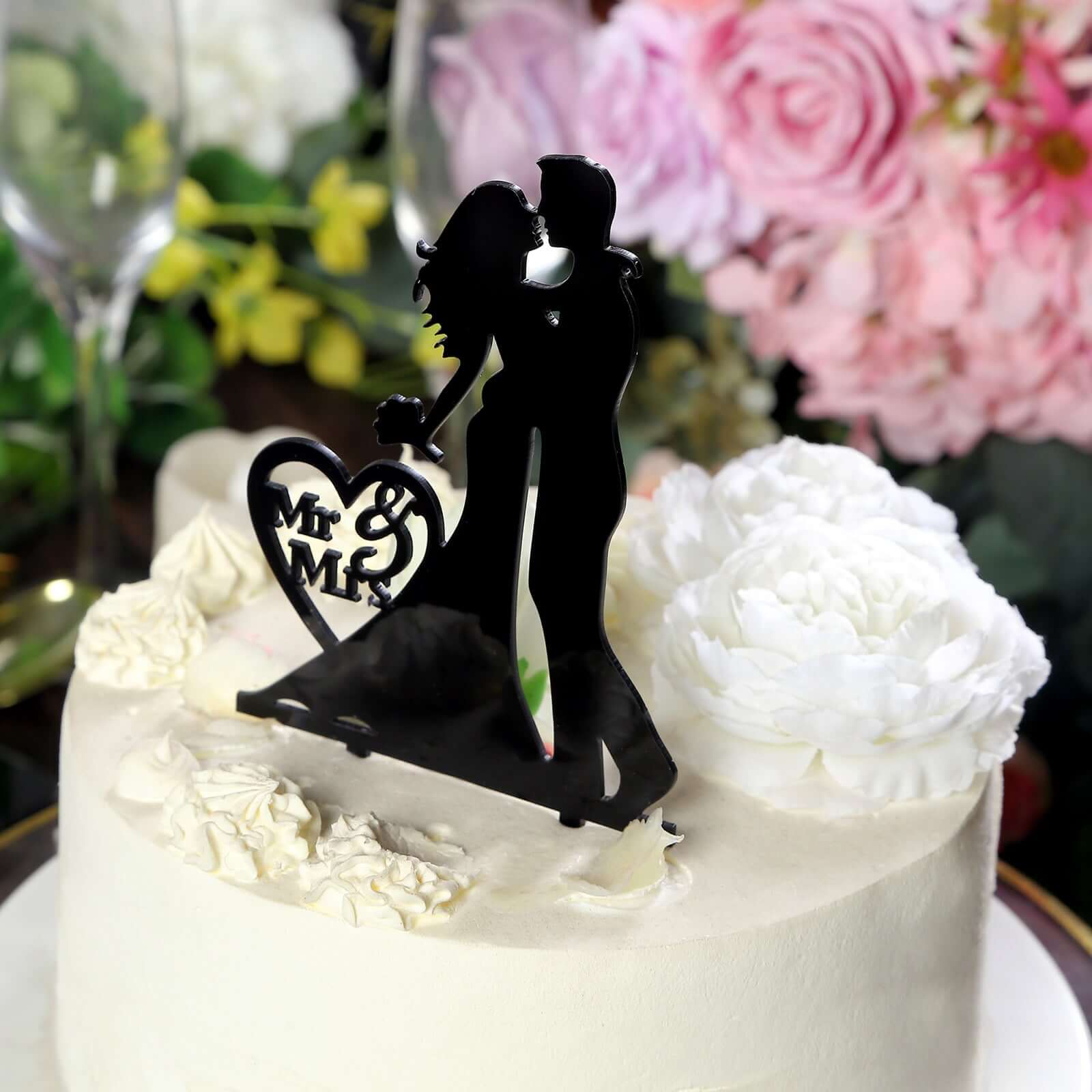 Acrylic Cake Toppers 7" Black Silhouette Design of Bride and Groom, Mr and Mrs Wedding Cake Topper - Wedding Cake Decoration Set - Image 10