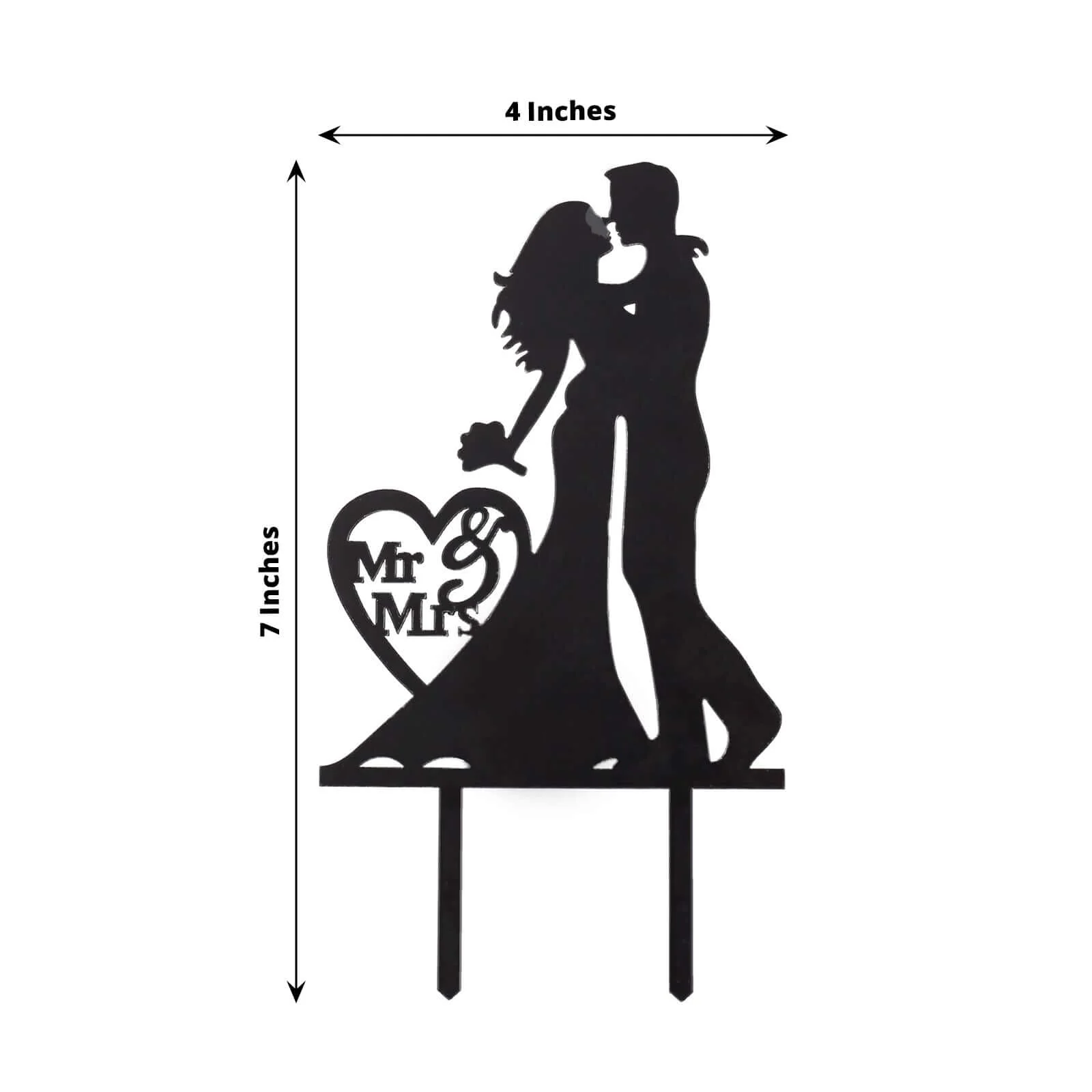 Acrylic Cake Toppers 7" Black Silhouette Design of Bride and Groom, Mr and Mrs Wedding Cake Topper - Wedding Cake Decoration Set - Image 3