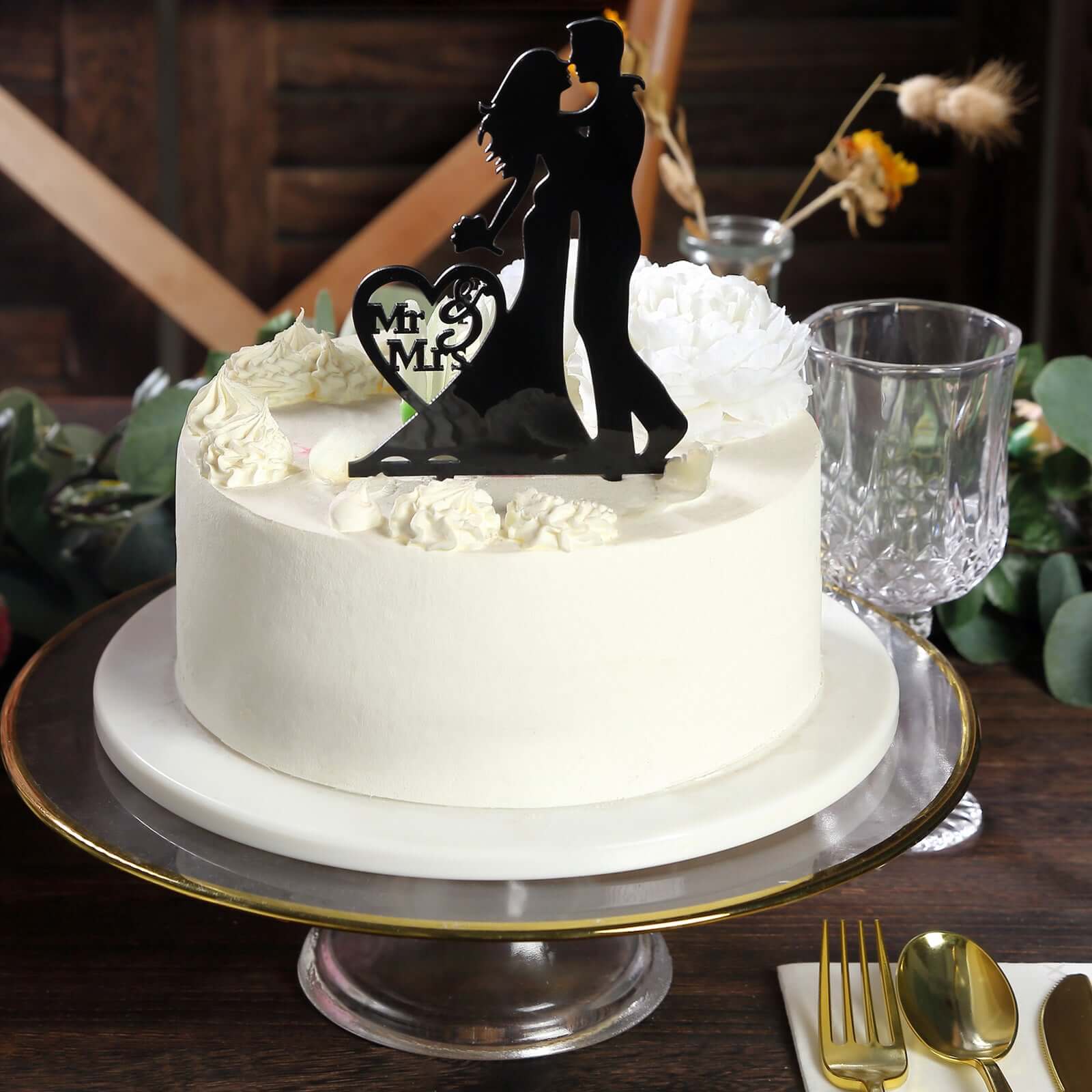 Acrylic Cake Toppers 7" Black Silhouette Design of Bride and Groom, Mr and Mrs Wedding Cake Topper - Wedding Cake Decoration Set - Image 6