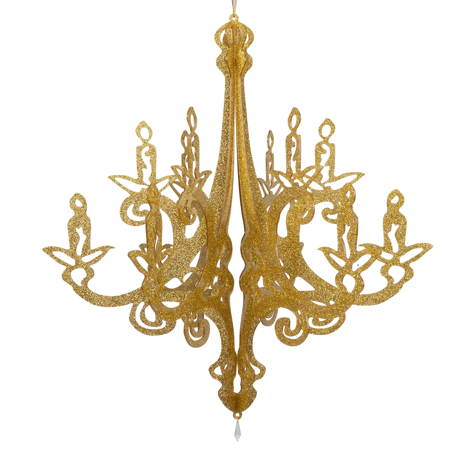 Gold Glittered Acrylic Chandelier Hanging Decor 24", 3D Interlocking Cutout Design, Ceiling Decor - Image 2