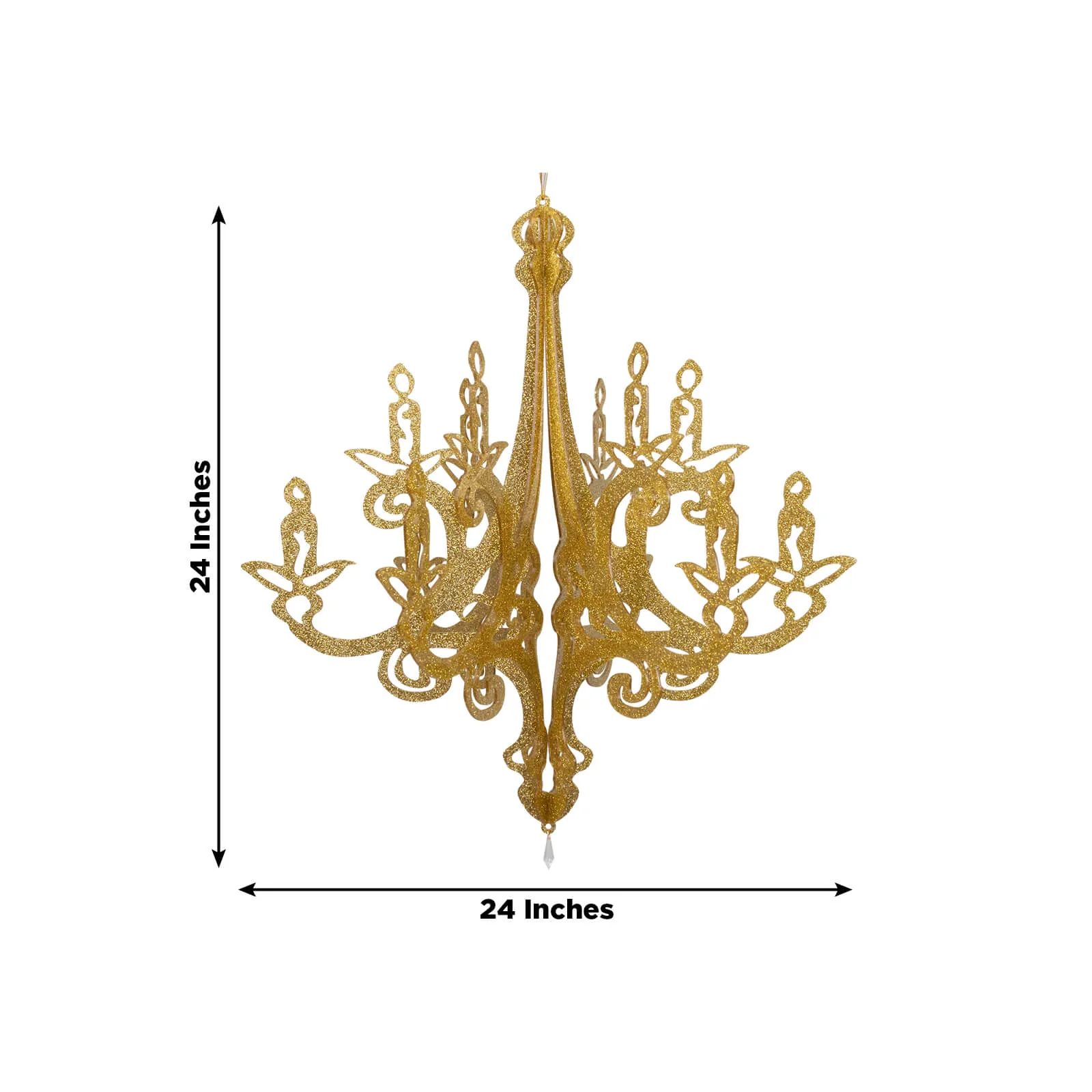 Gold Glittered Acrylic Chandelier Hanging Decor 24", 3D Interlocking Cutout Design, Ceiling Decor - Image 3