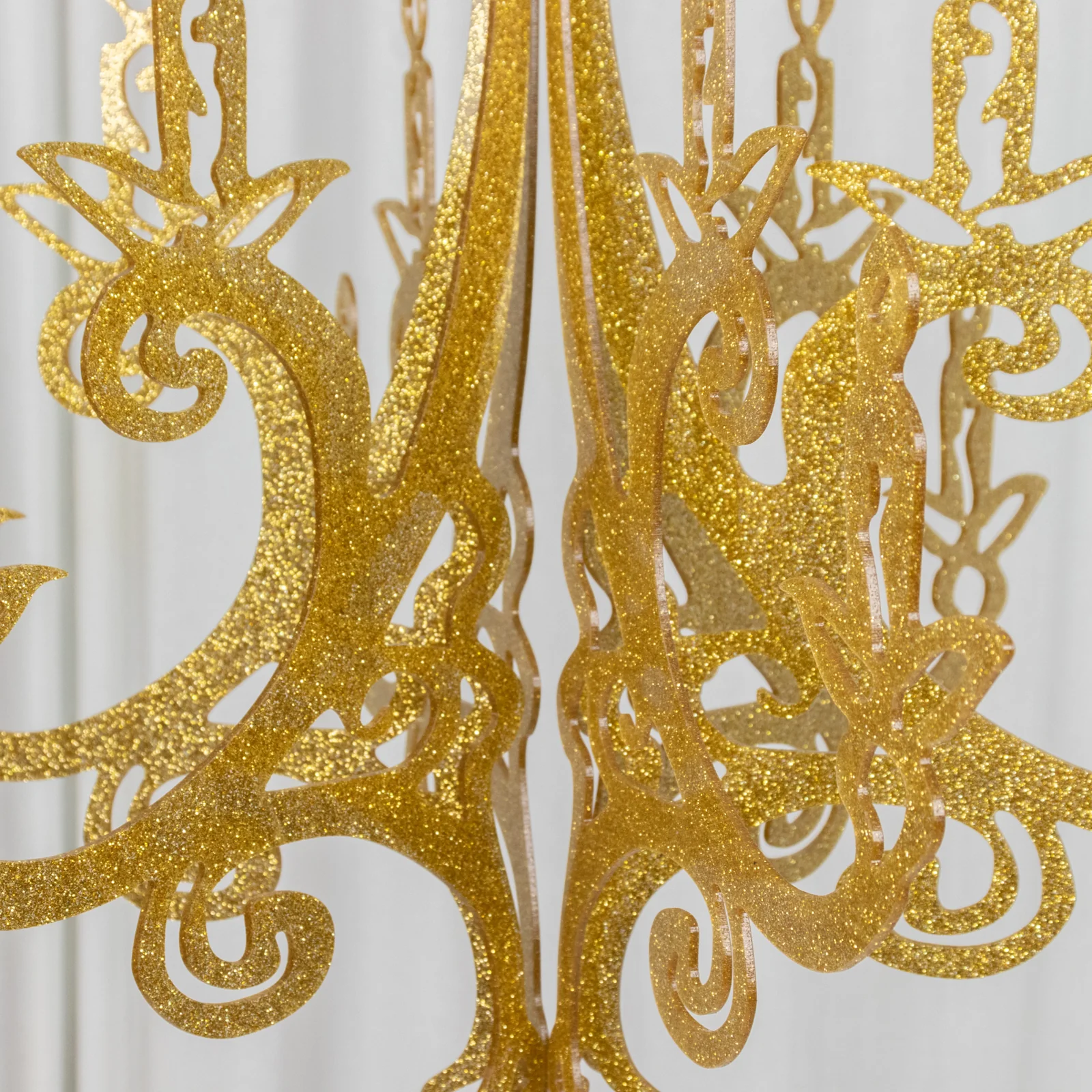 Gold Glittered Acrylic Chandelier Hanging Decor 24", 3D Interlocking Cutout Design, Ceiling Decor - Image 7