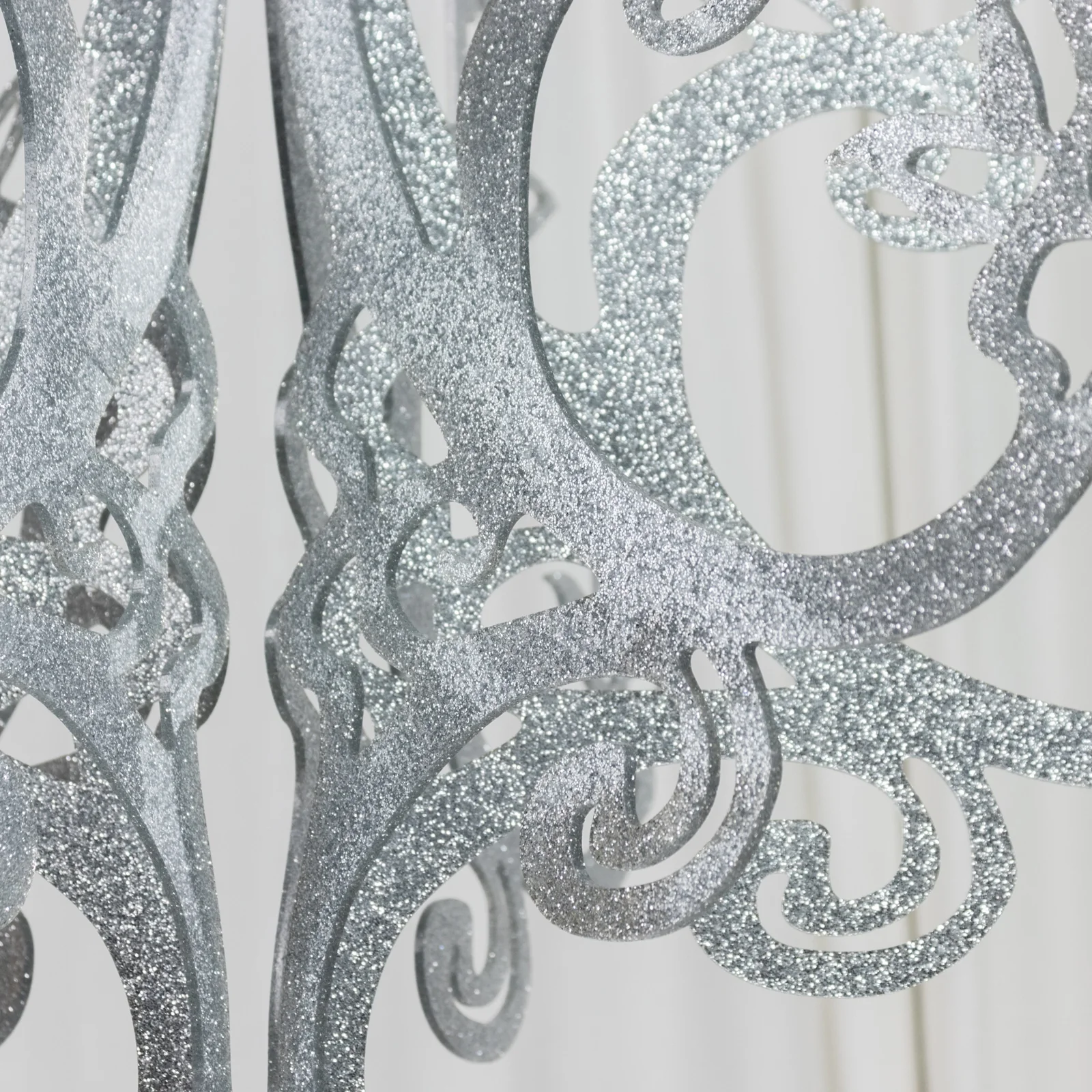 Silver Glittered Acrylic Chandelier Hanging Decor 24", 3D Interlocking Cutout Design, Ceiling Decor - Image 7