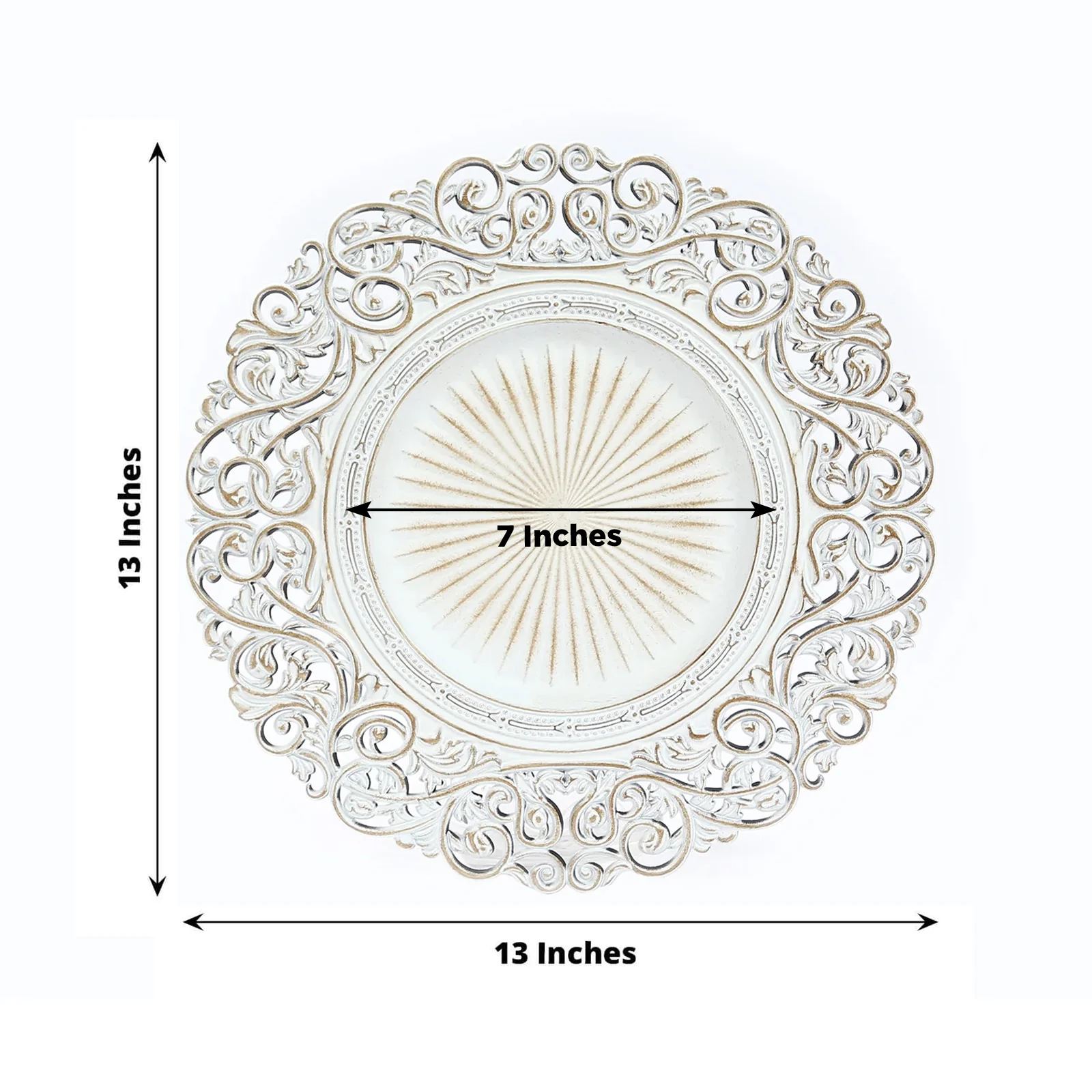 6-Pack Acrylic Charger Plates 13" Round Antique White with Vintage Floral Carved Rim - Event Tabletop Decorative Charger Tableware - Image 2