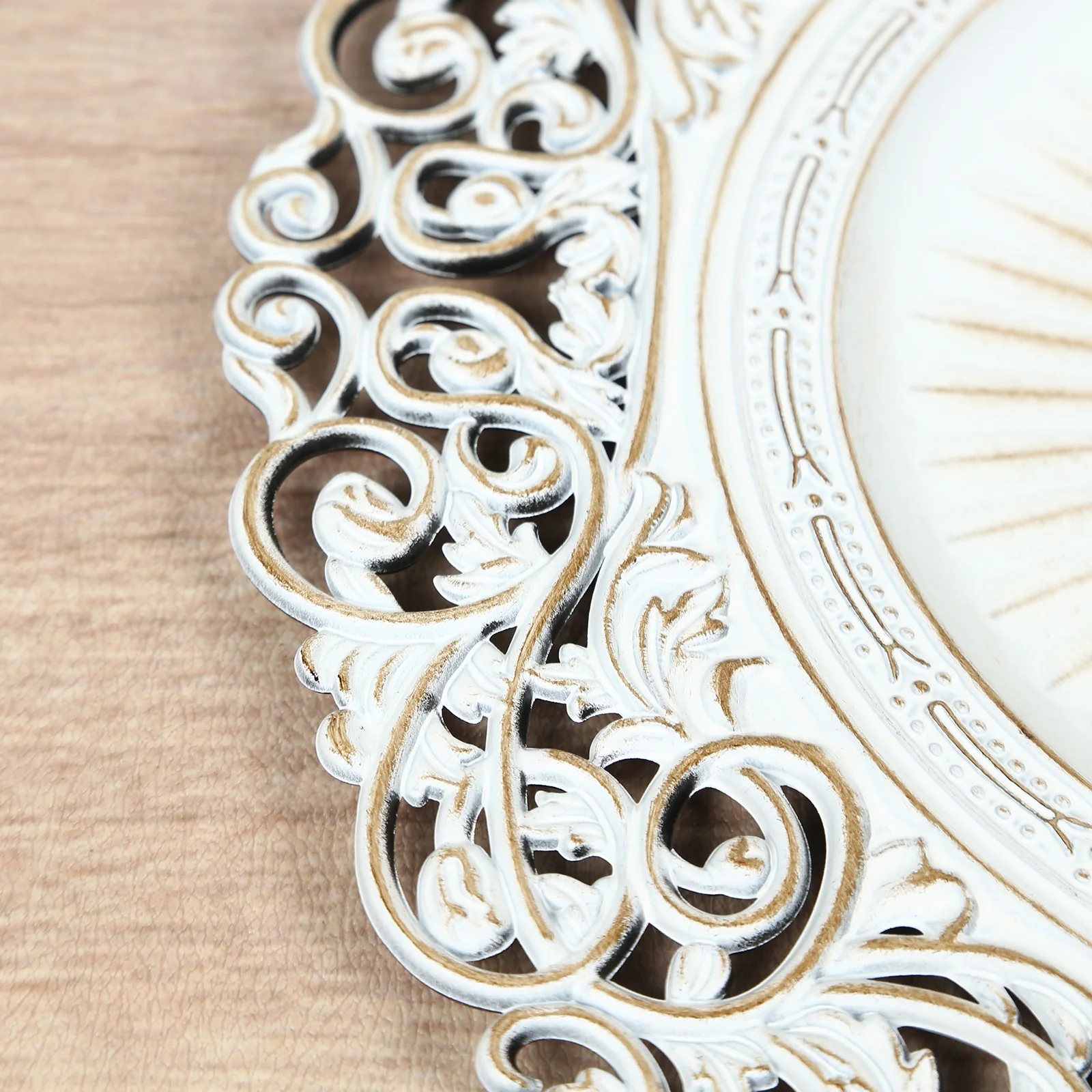 6-Pack Acrylic Charger Plates 13" Round Antique White with Vintage Floral Carved Rim - Event Tabletop Decorative Charger Tableware - Image 7