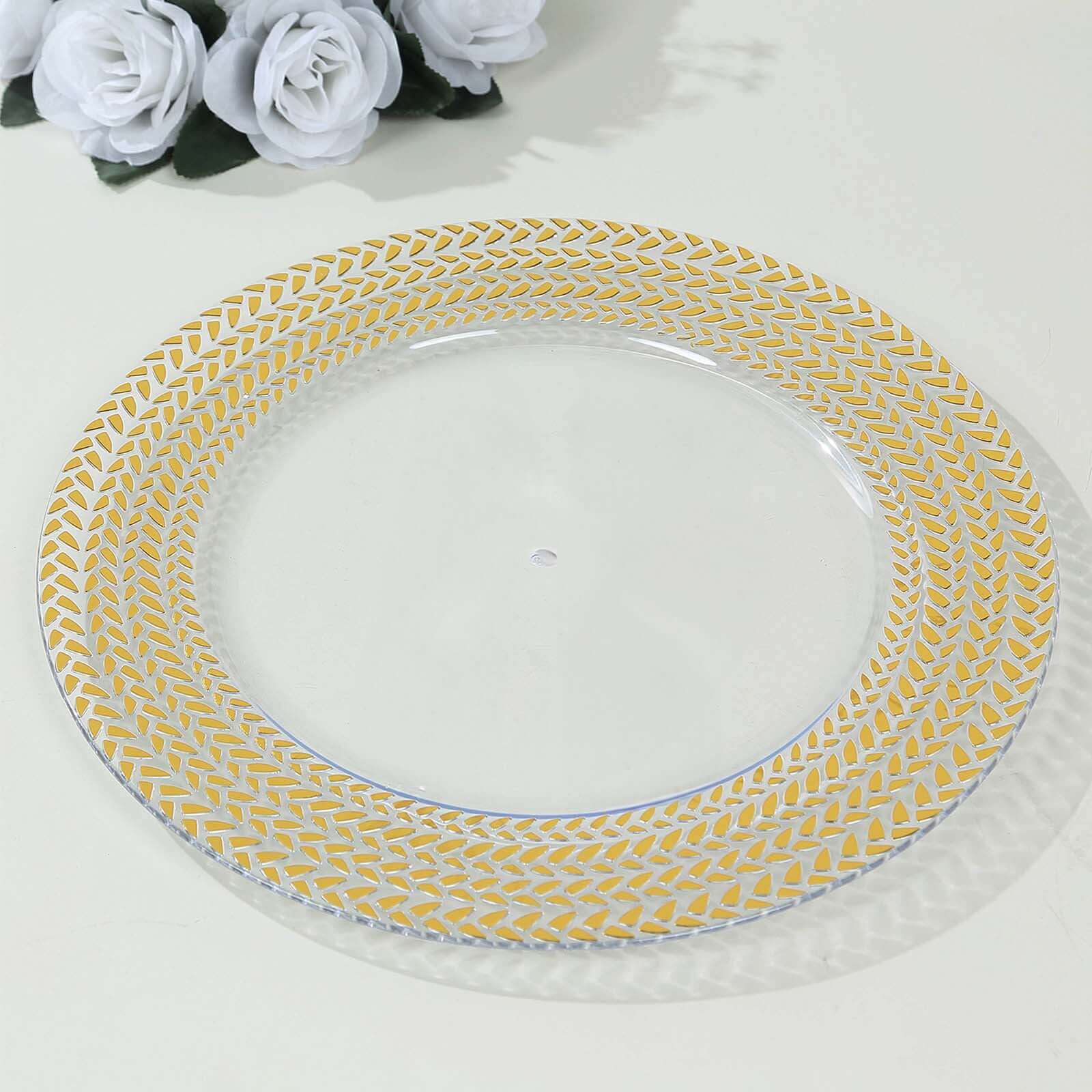6-Pack Acrylic Charger Plates 13" Round Clear with Gold Wheat Pattern Rim - Stylish Dinner Party Charger Tableware - Image 2