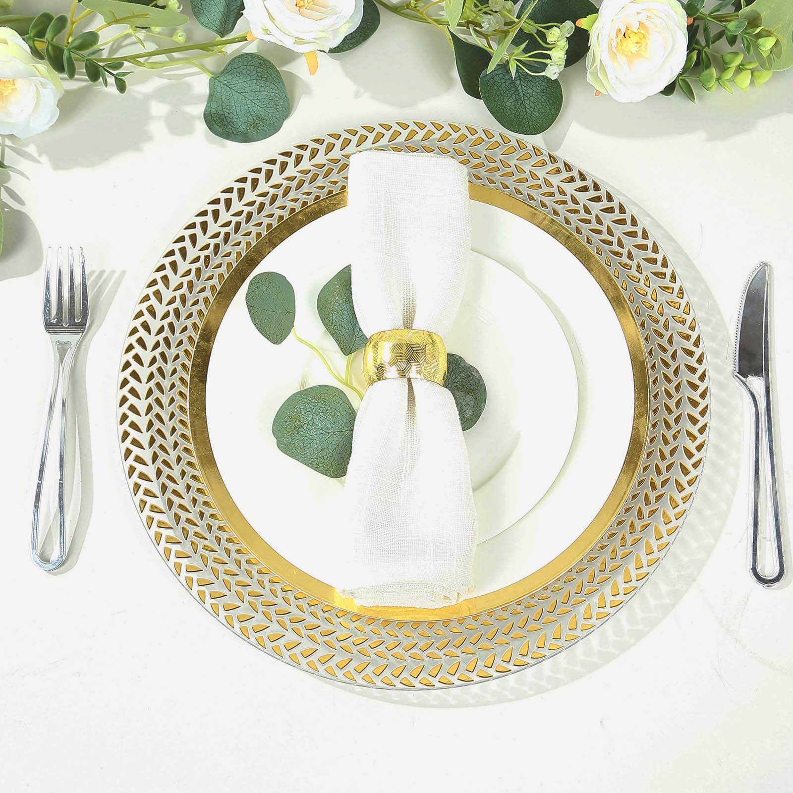 6-Pack Acrylic Charger Plates 13" Round Clear with Gold Wheat Pattern Rim - Stylish Dinner Party Charger Tableware - Image 4