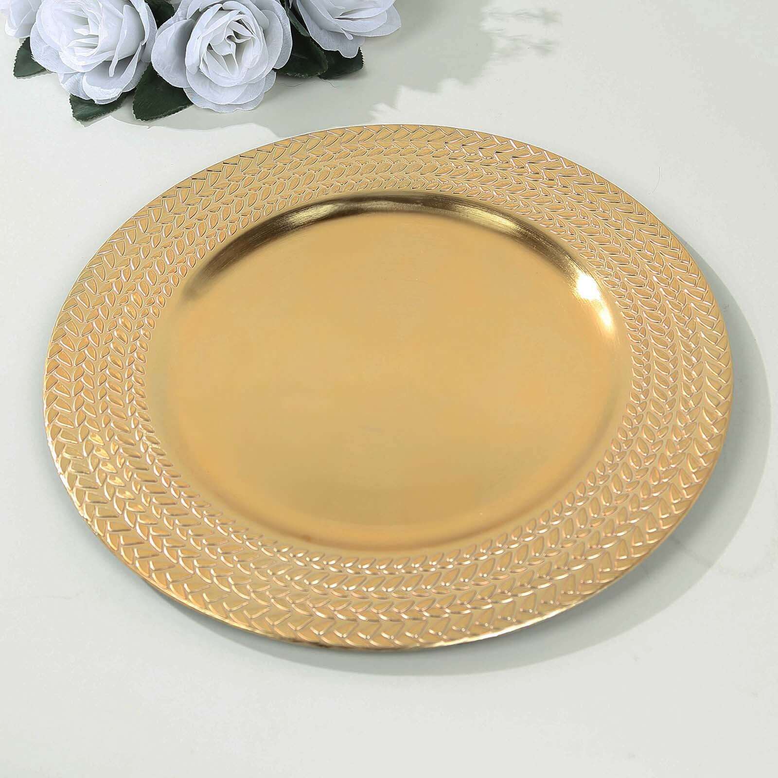 6-Pack Acrylic Charger Plates 13" Round Gold with Wheat Pattern Rim - Stylish Dinner Party Charger Tableware
