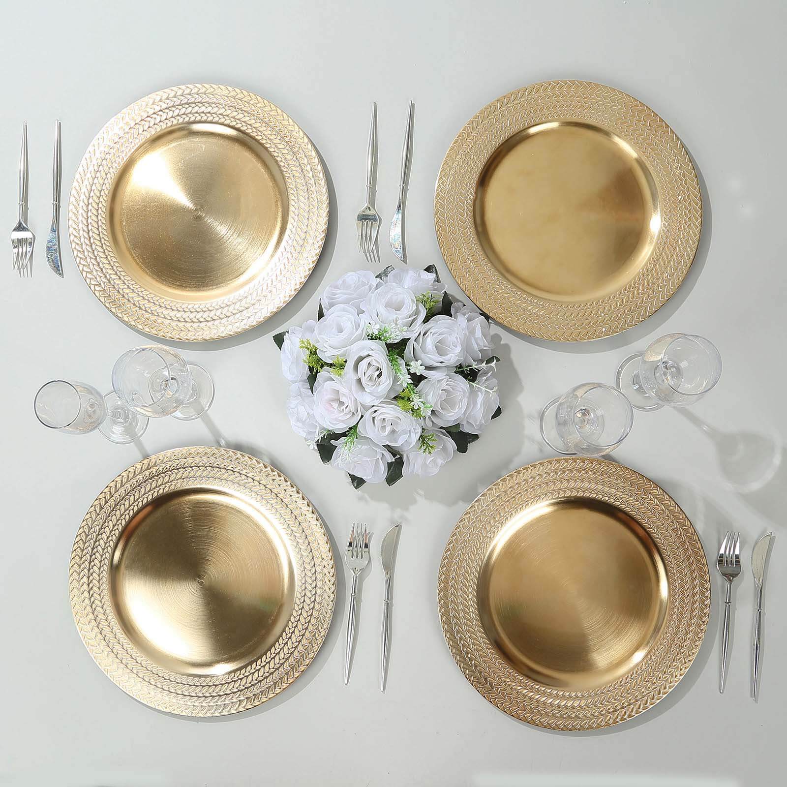 6-Pack Acrylic Charger Plates 13" Round Gold with Wheat Pattern Rim - Stylish Dinner Party Charger Tableware - Image 5