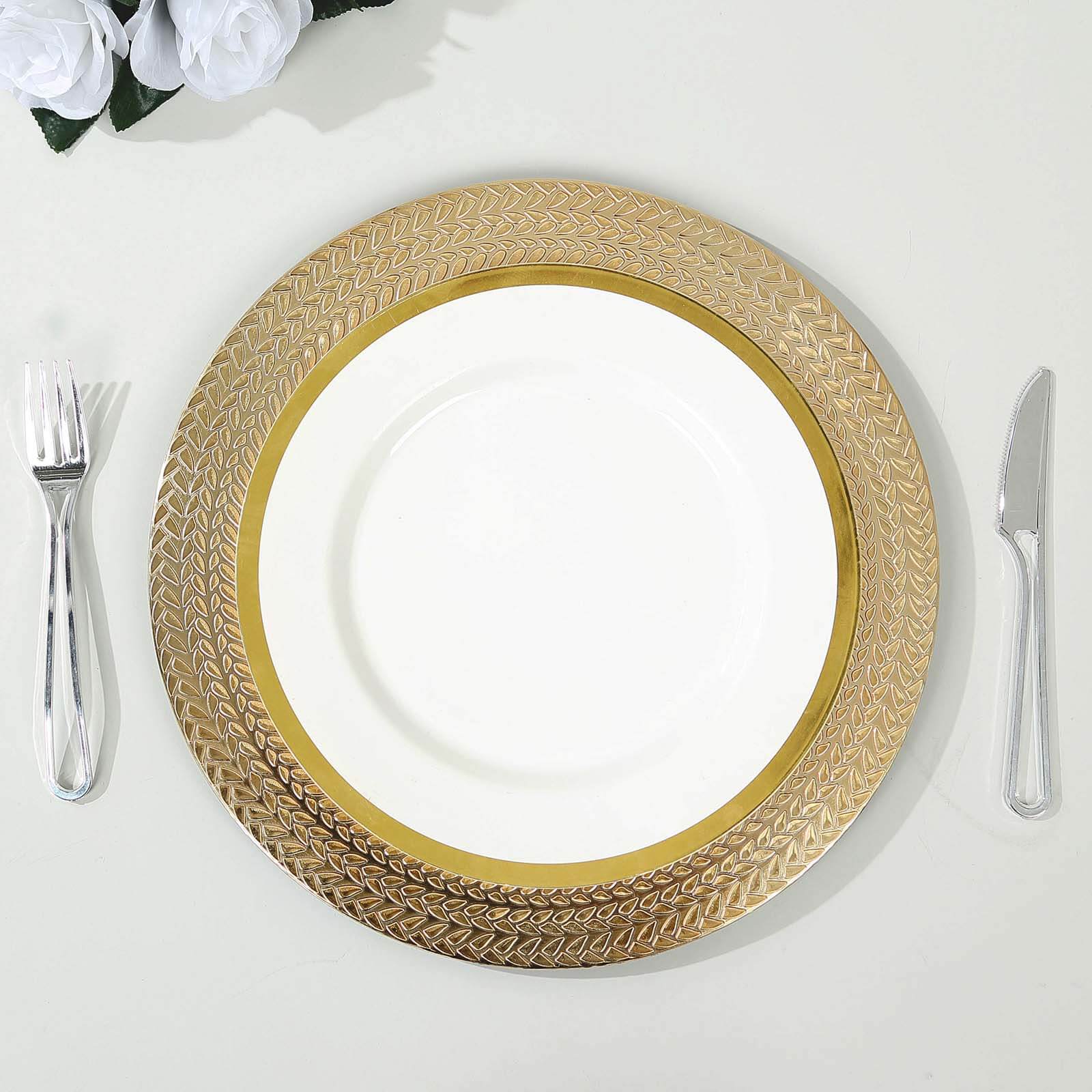 6-Pack Acrylic Charger Plates 13" Round Gold with Wheat Pattern Rim - Stylish Dinner Party Charger Tableware - Image 8