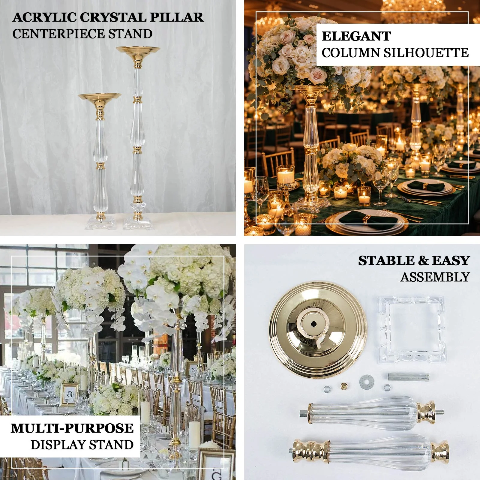 Acrylic Crystal Pillar Candle Stand 32" Gold/Clear - Table Centerpiece and Wedding Flower Bowl Pedestal - Image 4