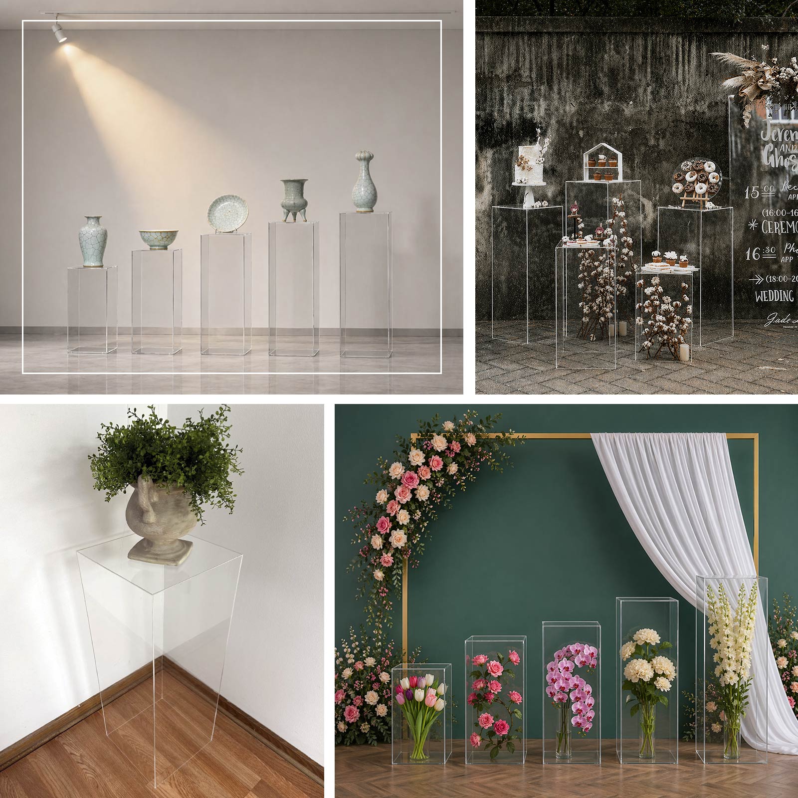 Set of 5 Clear Acrylic Pedestal Risers – Pre-Assembled Rectangular Display Stands for Weddings, Events & Product Showcases – 20", 22", 24", 28", 32" - Image 5