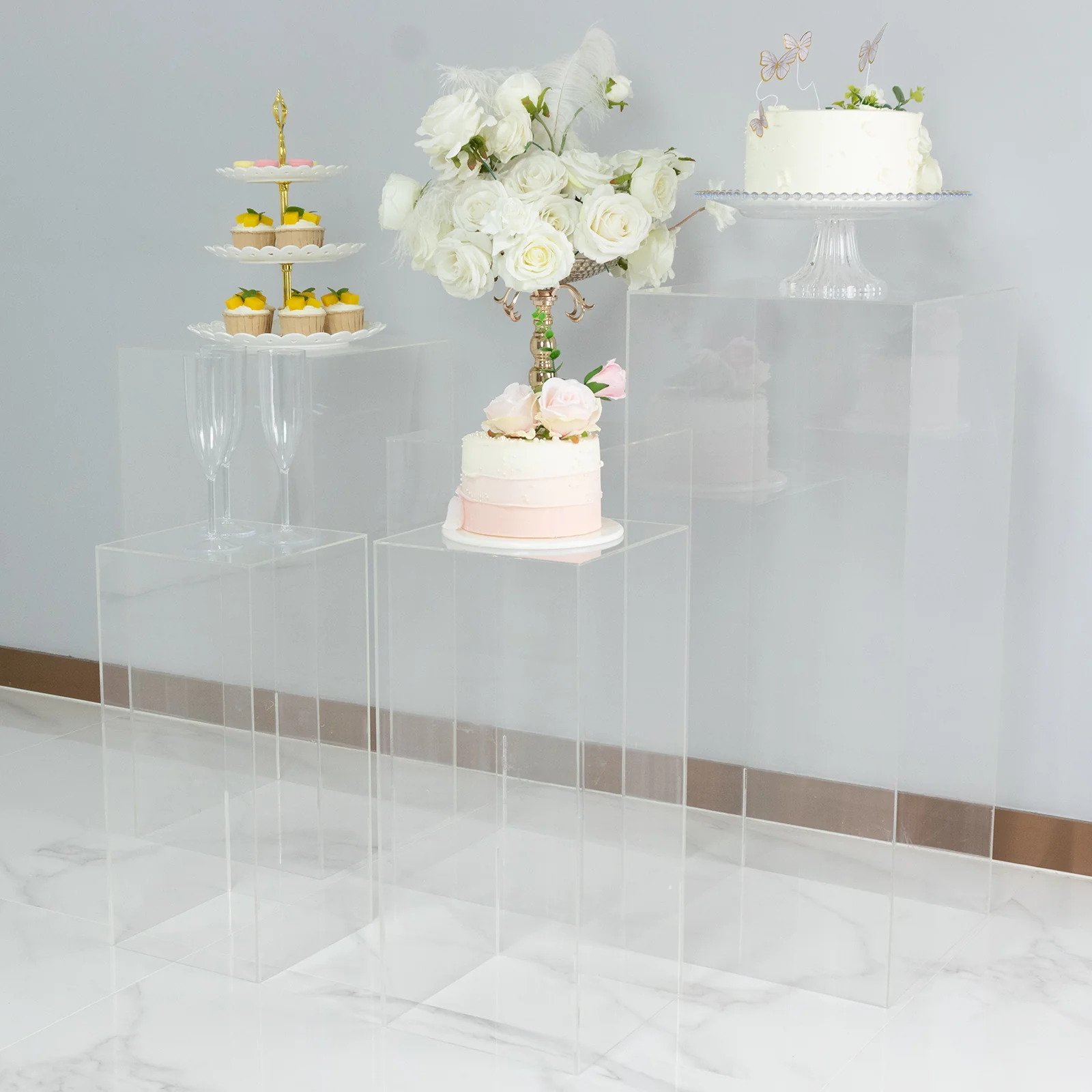 Set of 5 Clear Acrylic Pedestal Risers – Pre-Assembled Rectangular Display Stands for Weddings, Events & Product Showcases – 20", 22", 24", 28", 32" - Image 7