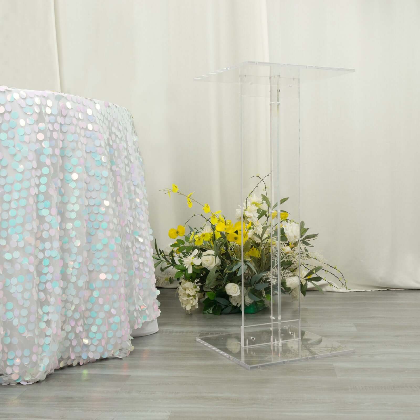 Acrylic Display Stand Flower Pedestal 32" Clear with Square Bases - Heavy Duty 10mm Thick Plexiglass for Events - Image 3
