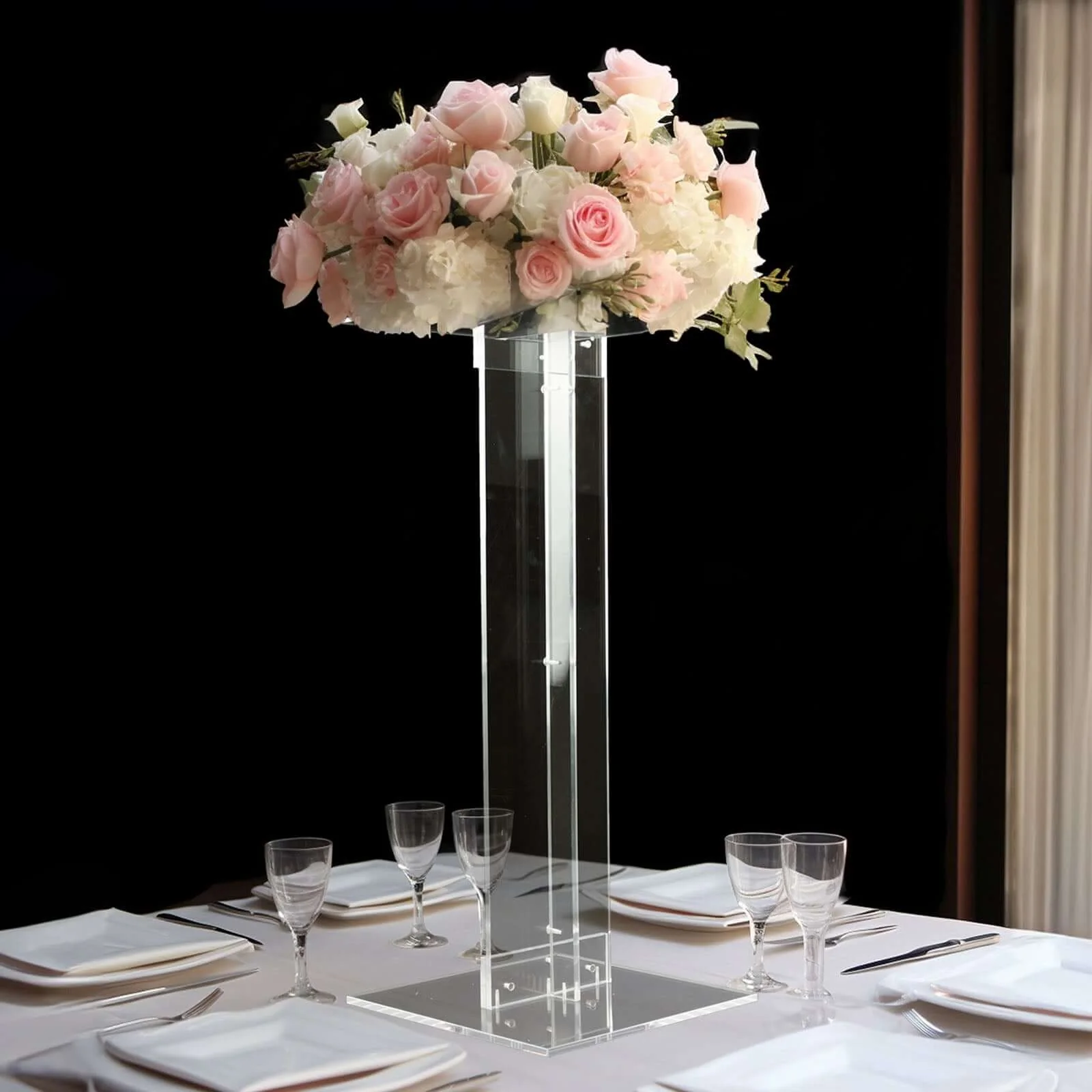 Acrylic Display Stand Flower Pedestal 32" Clear with Square Bases - Heavy Duty 10mm Thick Plexiglass for Events - Image 6