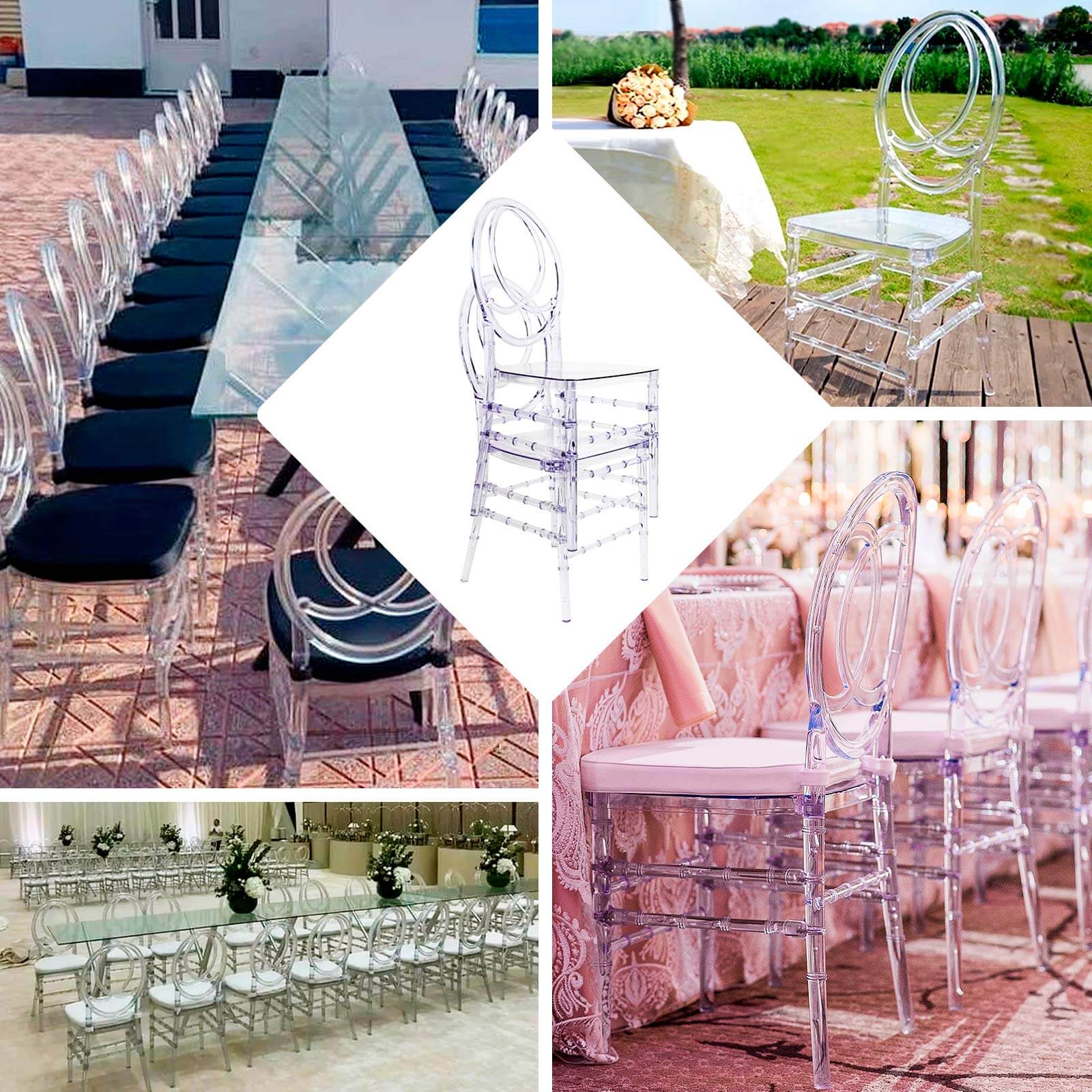 8-Pack Acrylic Phoenix Chiavari Ghost Chairs Transparent Resin Stackable with Oval Back Clear – Armless Design for Events - Image 4