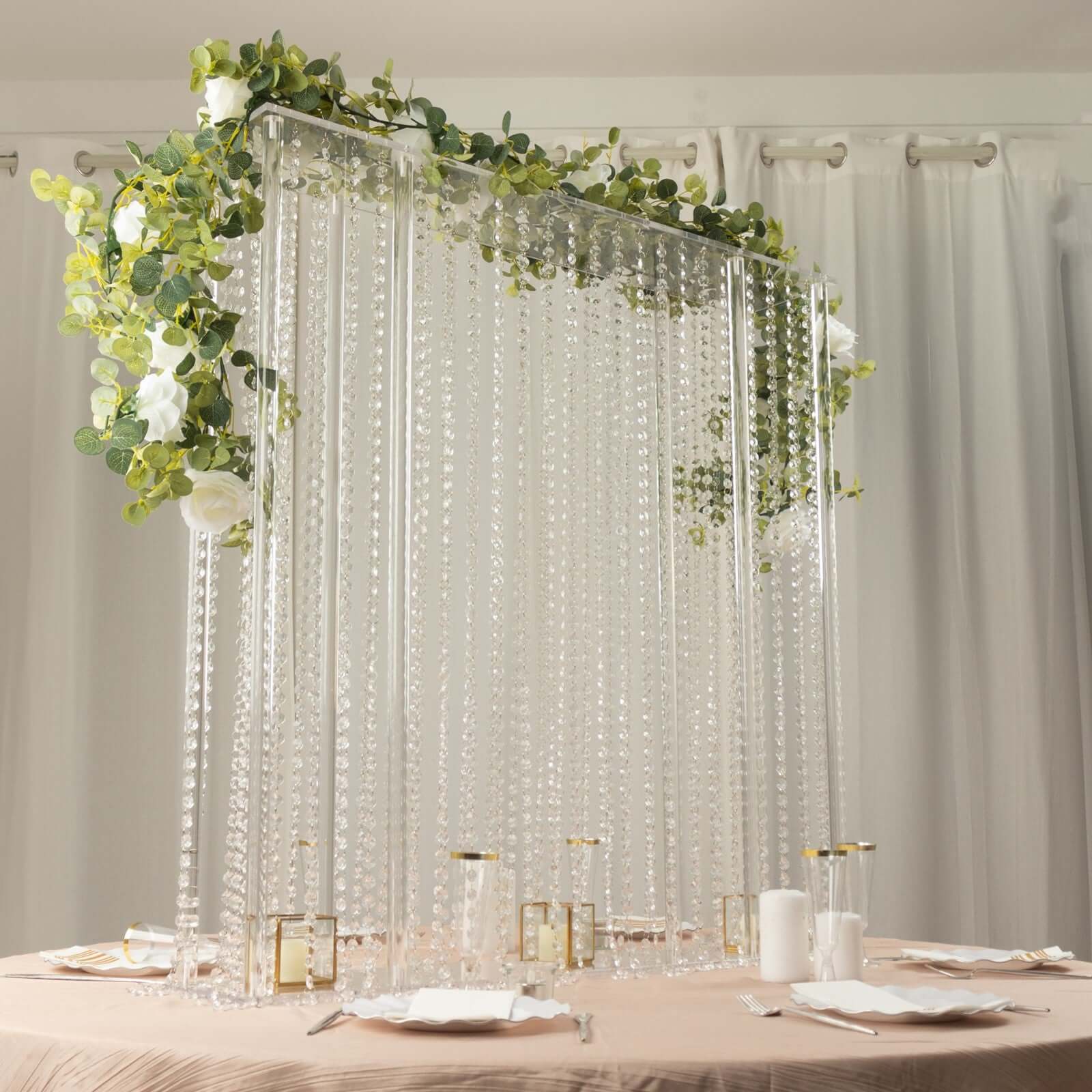 Acrylic Wedding Centerpiece Stand Rectangular 40"x40" Clear with Pre-chained Crystal Beads - Heavy Duty Flower Pedestal - Image 8