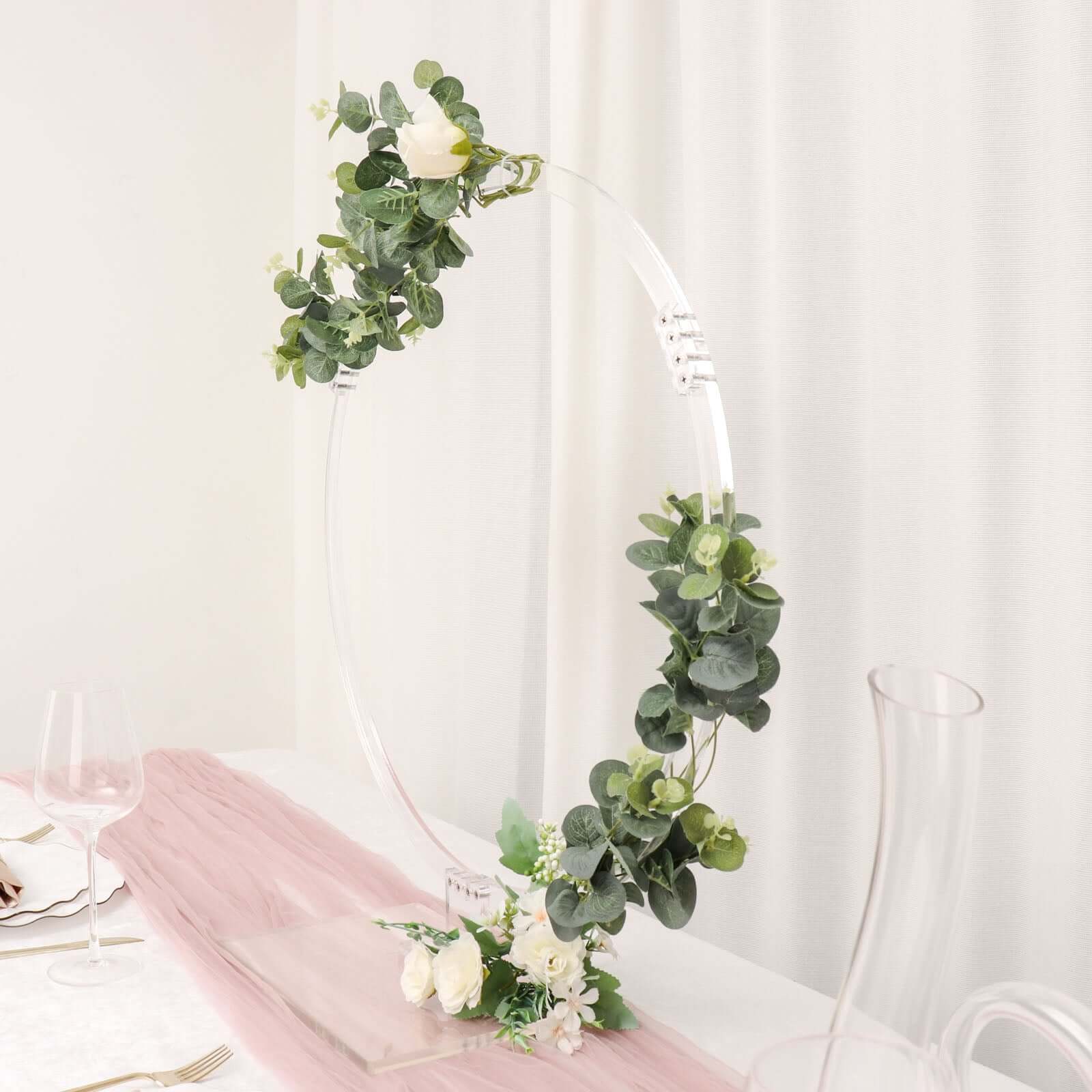 Acrylic Table Wedding Arch Hoop Stand Centerpiece Round 26" Clear - Wreath Tabletop Decor for Events - Image 2