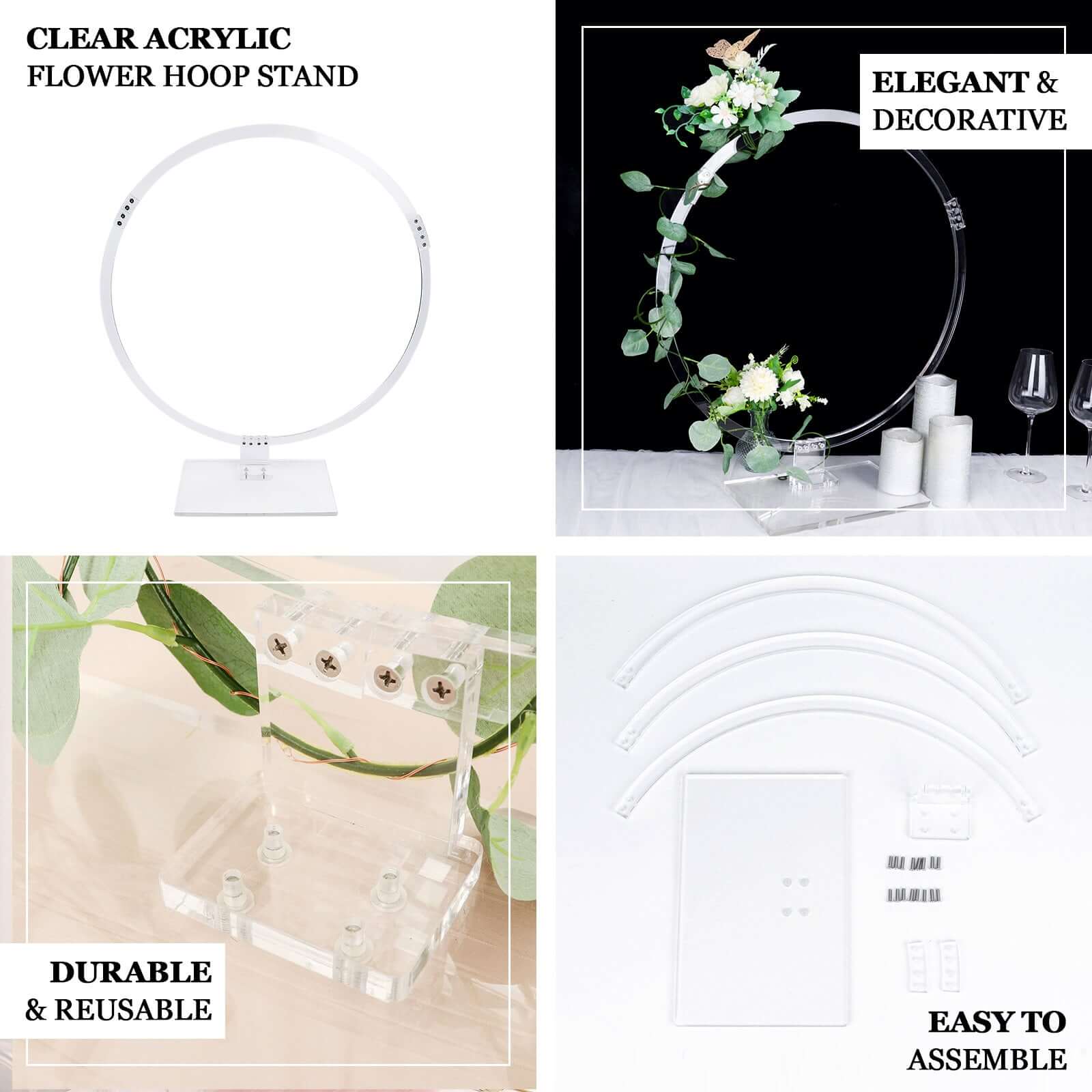 Acrylic Table Wedding Arch Hoop Stand Centerpiece Round 26" Clear - Wreath Tabletop Decor for Events - Image 4