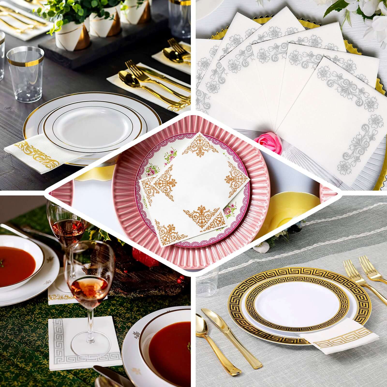 25 Pack Linen-Like Paper Napkins 8"x4" White with Metallic Gold Foil Scroll Design - Disposable Airlaid Dinner Napkins for Upscale Casual Events - Image 5