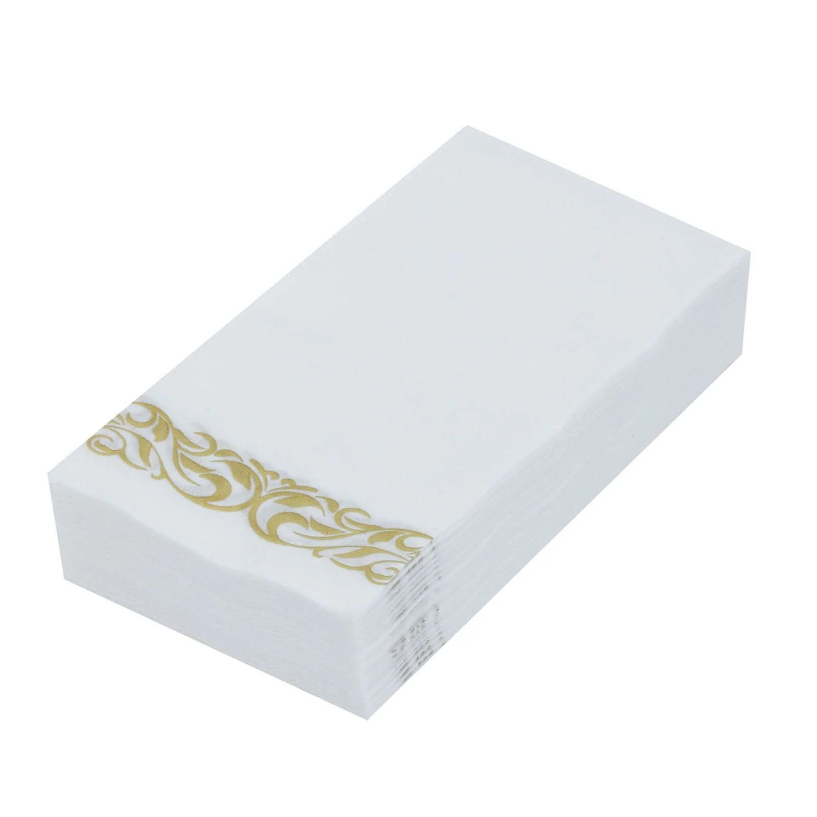 25 Pack Linen-Like Paper Napkins 8"x4" White with Metallic Gold Foil Scroll Design - Disposable Airlaid Dinner Napkins for Upscale Casual Events - Image 8