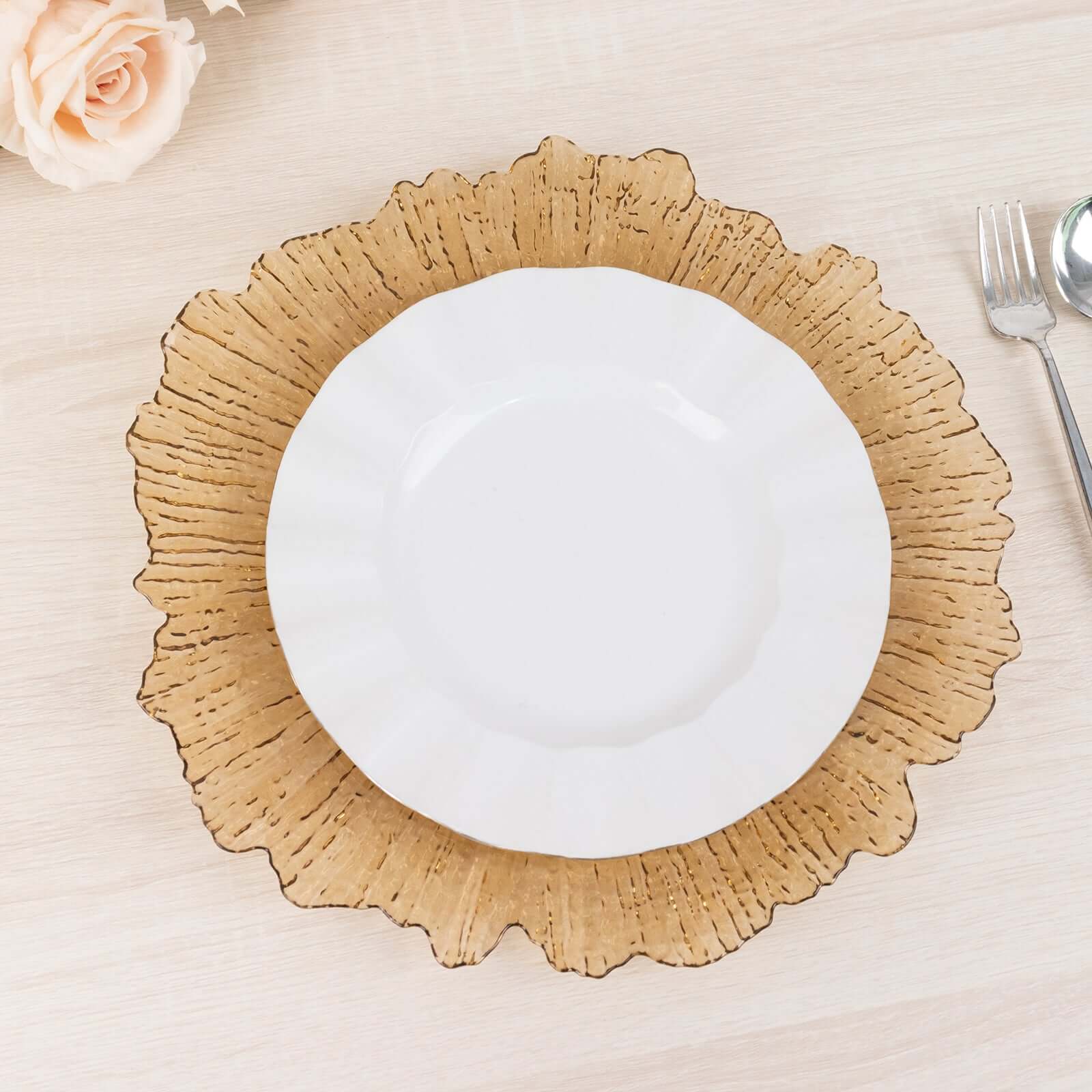 6-Pack Acrylic Plastic Charger Plates 13" Round Amber Gold Reef Design - Decorative Dinner Charger Tableware - Image 4