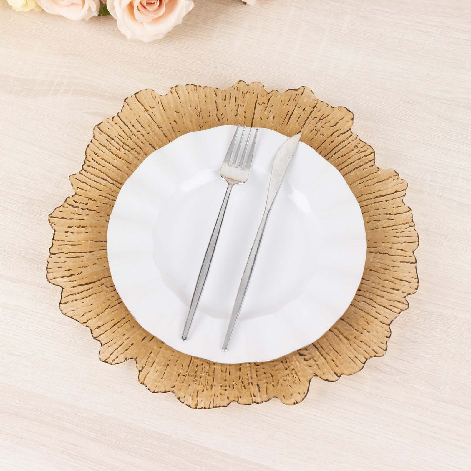 6-Pack Acrylic Plastic Charger Plates 13" Round Amber Gold Reef Design - Decorative Dinner Charger Tableware - Image 8