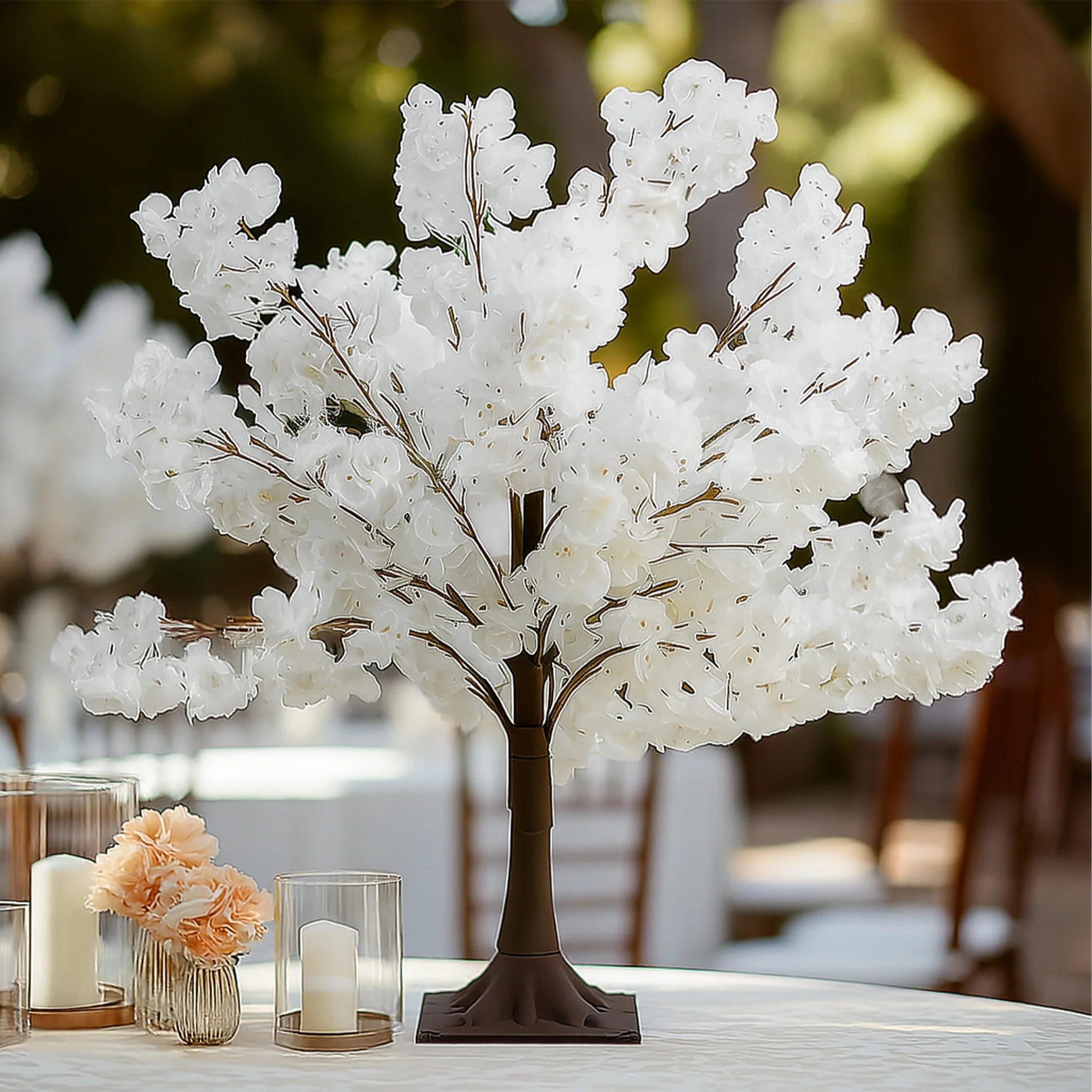 Artificial Cherry Blossom Tree Centerpiece 3ft White – Silk Sakura Wishing Tree with Metal Base