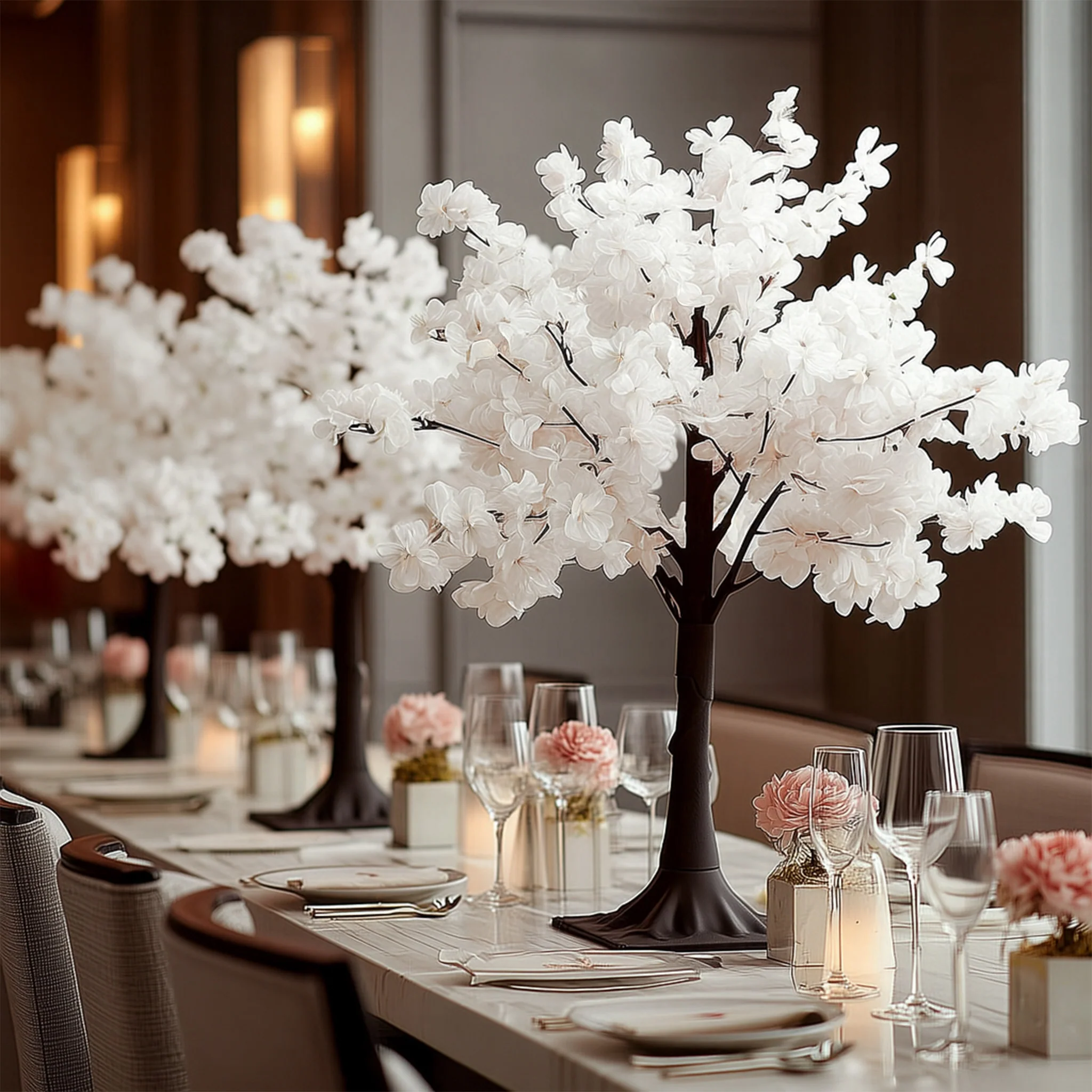 Artificial Cherry Blossom Tree Centerpiece 3ft White – Silk Sakura Wishing Tree with Metal Base - Image 5