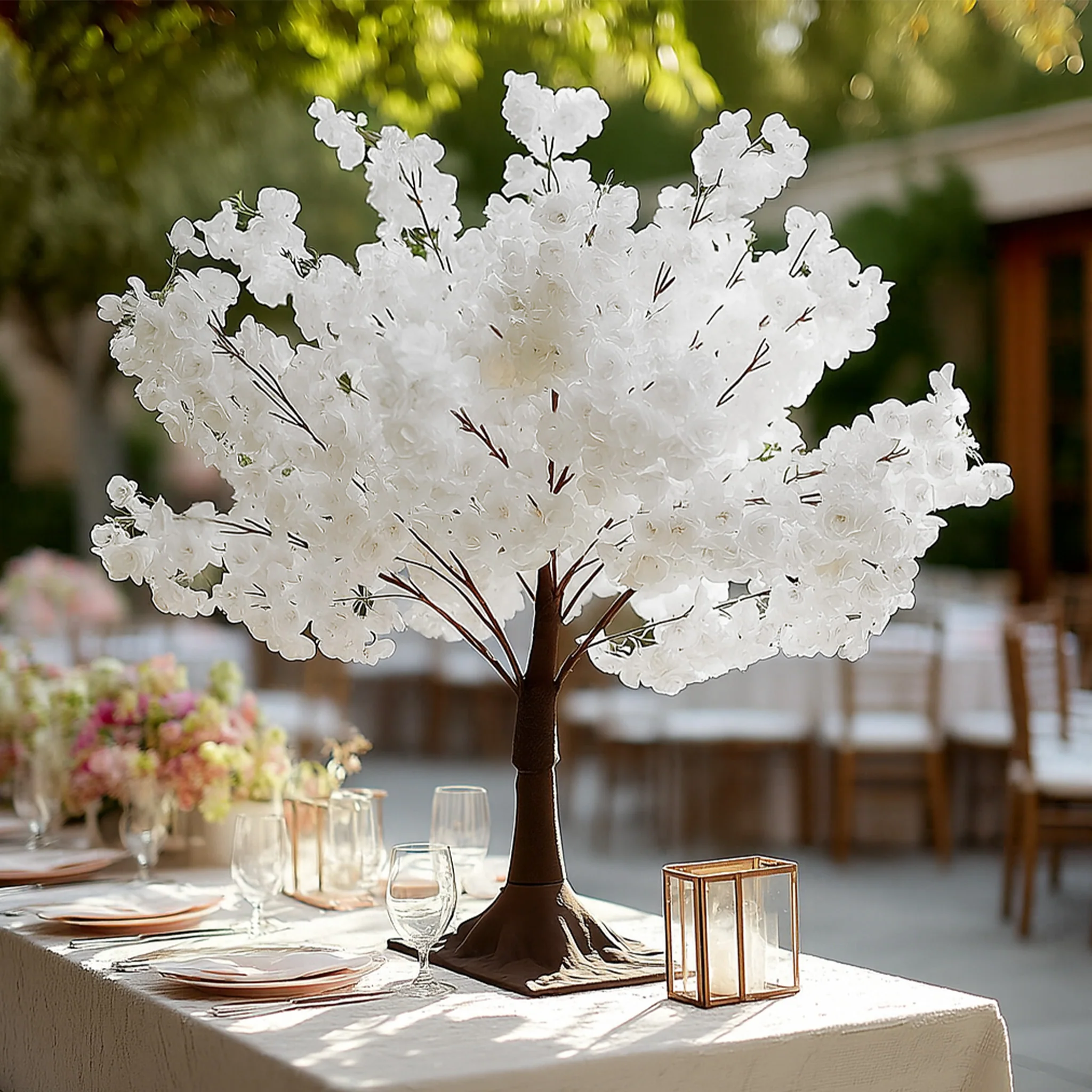 Artificial Cherry Blossom Tree Centerpiece 3ft White – Silk Sakura Wishing Tree with Metal Base - Image 6