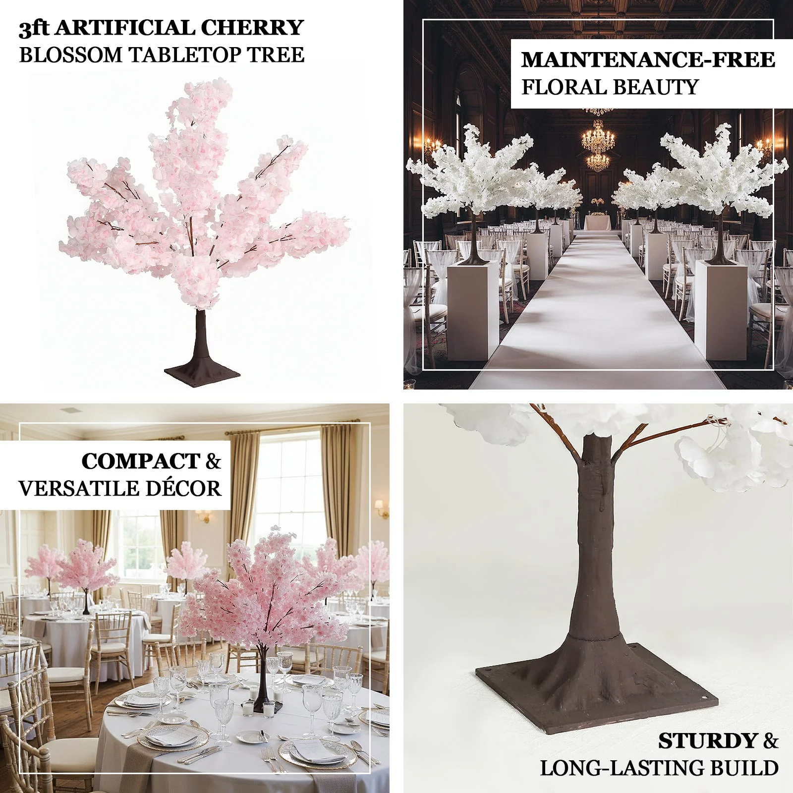 Artificial Cherry Blossom Tree Centerpiece 3ft White – Silk Sakura Wishing Tree with Metal Base - Image 9