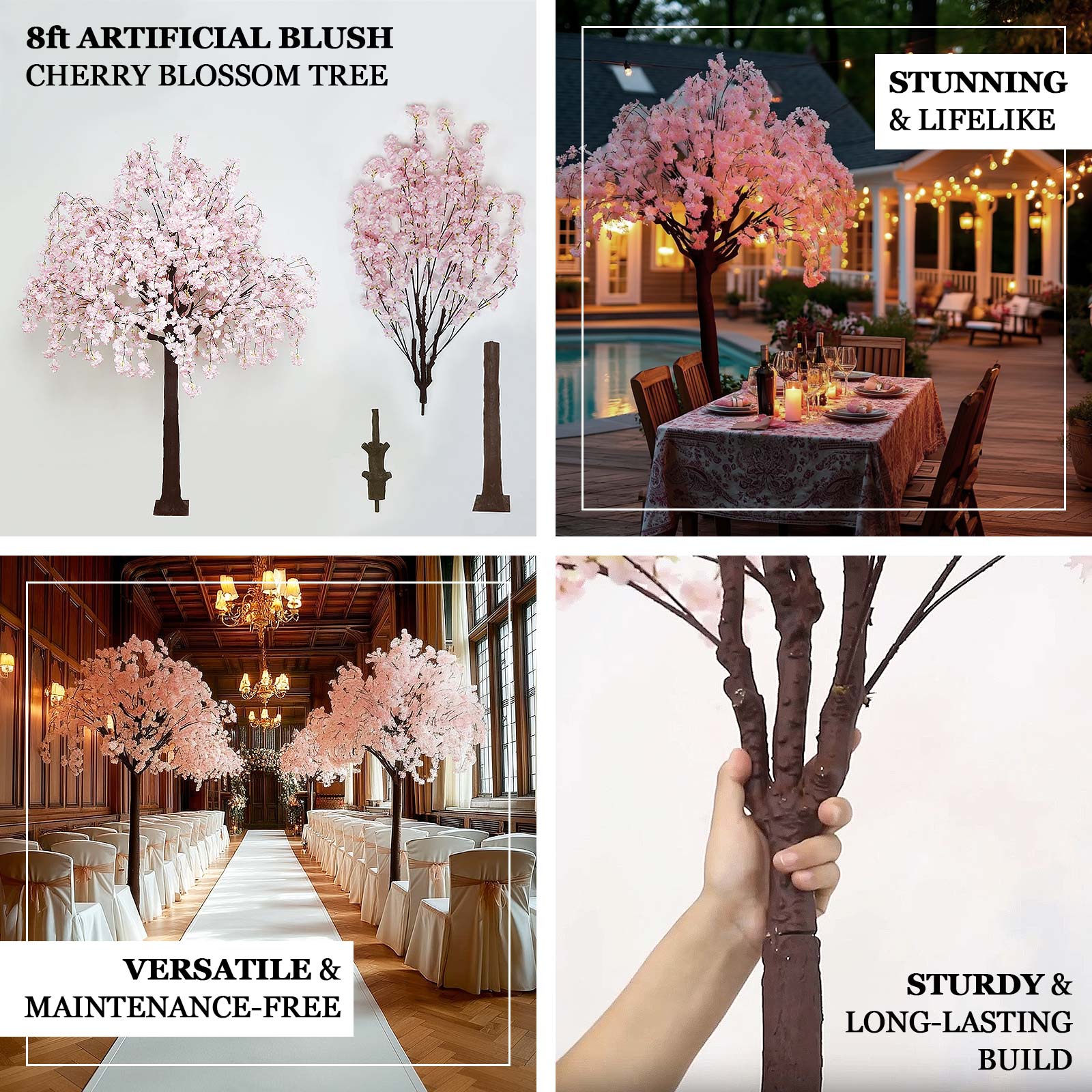 Artificial Cherry Blossom Tree 8ft Blush – Silk Sakura Wishing Tree with Fiberglass Trunk & Sturdy Metal Base - Image 3