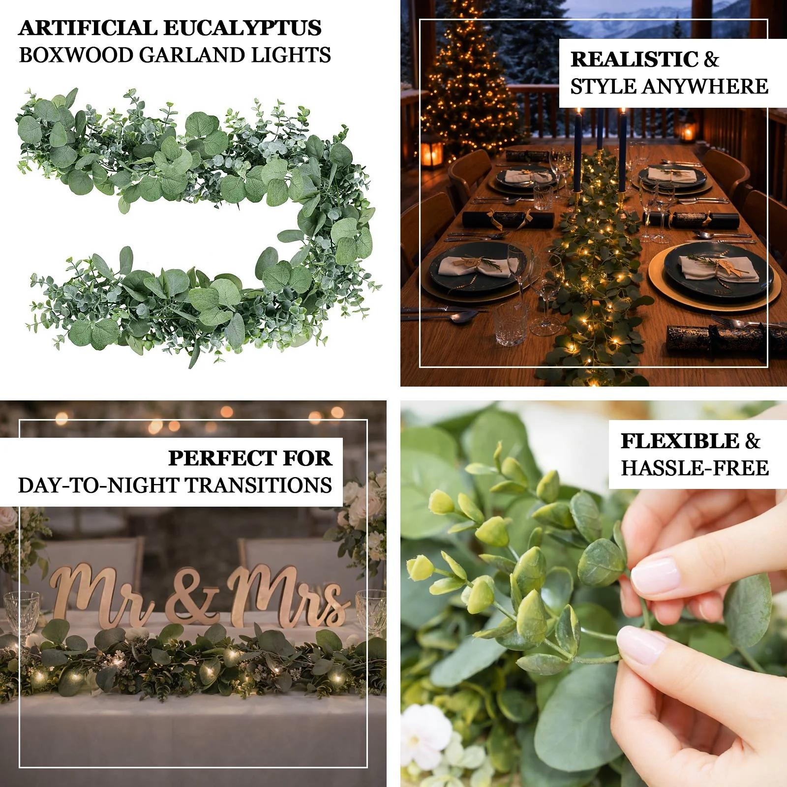 Artificial Eucalyptus and Boxwood Leaf Garland String Lights, Warm White 20 LED Battery Operated Fairy Lights with Fake Greenery Hanging Vines - 6.5ft - Image 3