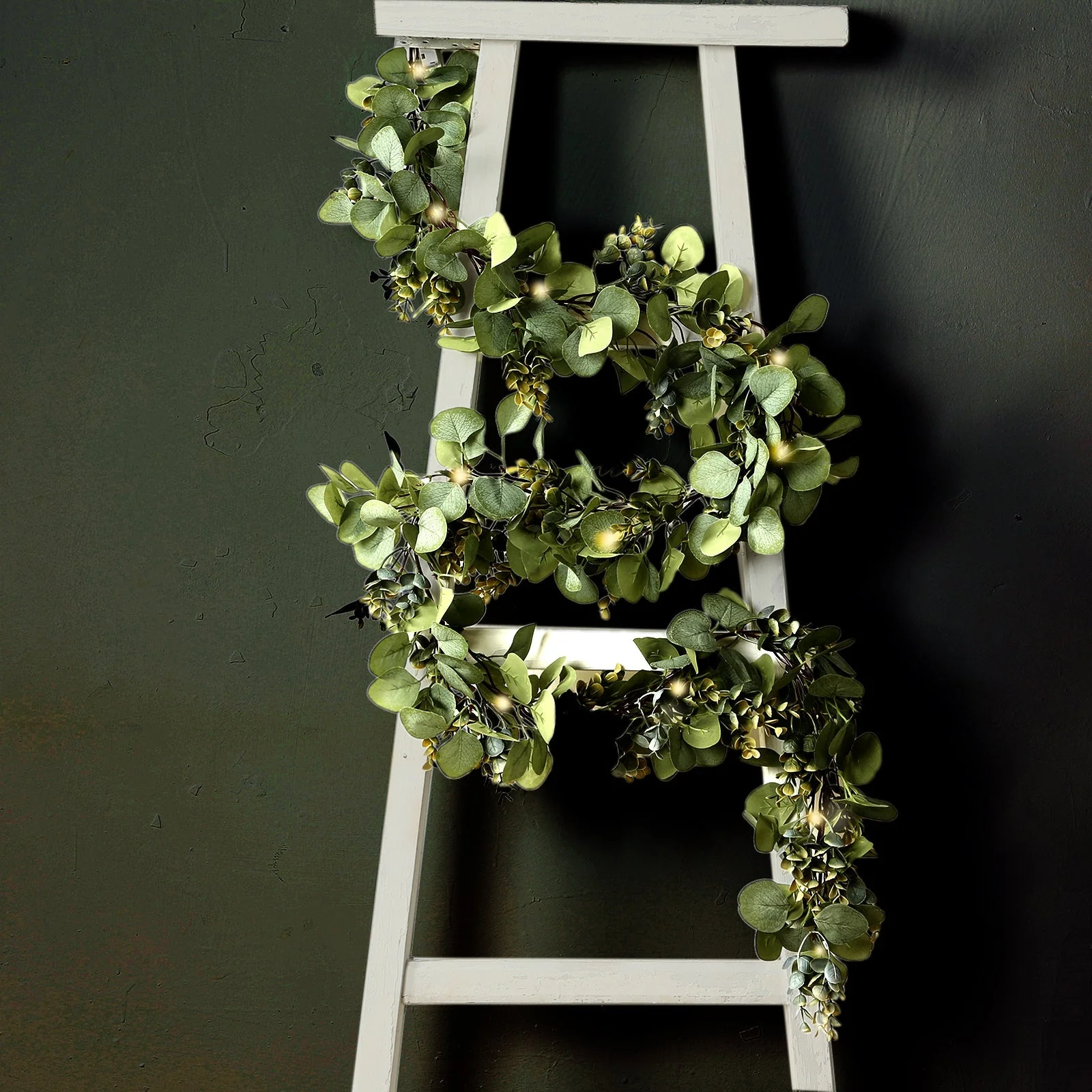 Artificial Eucalyptus and Boxwood Leaf Garland String Lights, Warm White 20 LED Battery Operated Fairy Lights with Fake Greenery Hanging Vines - 6.5ft - Image 8