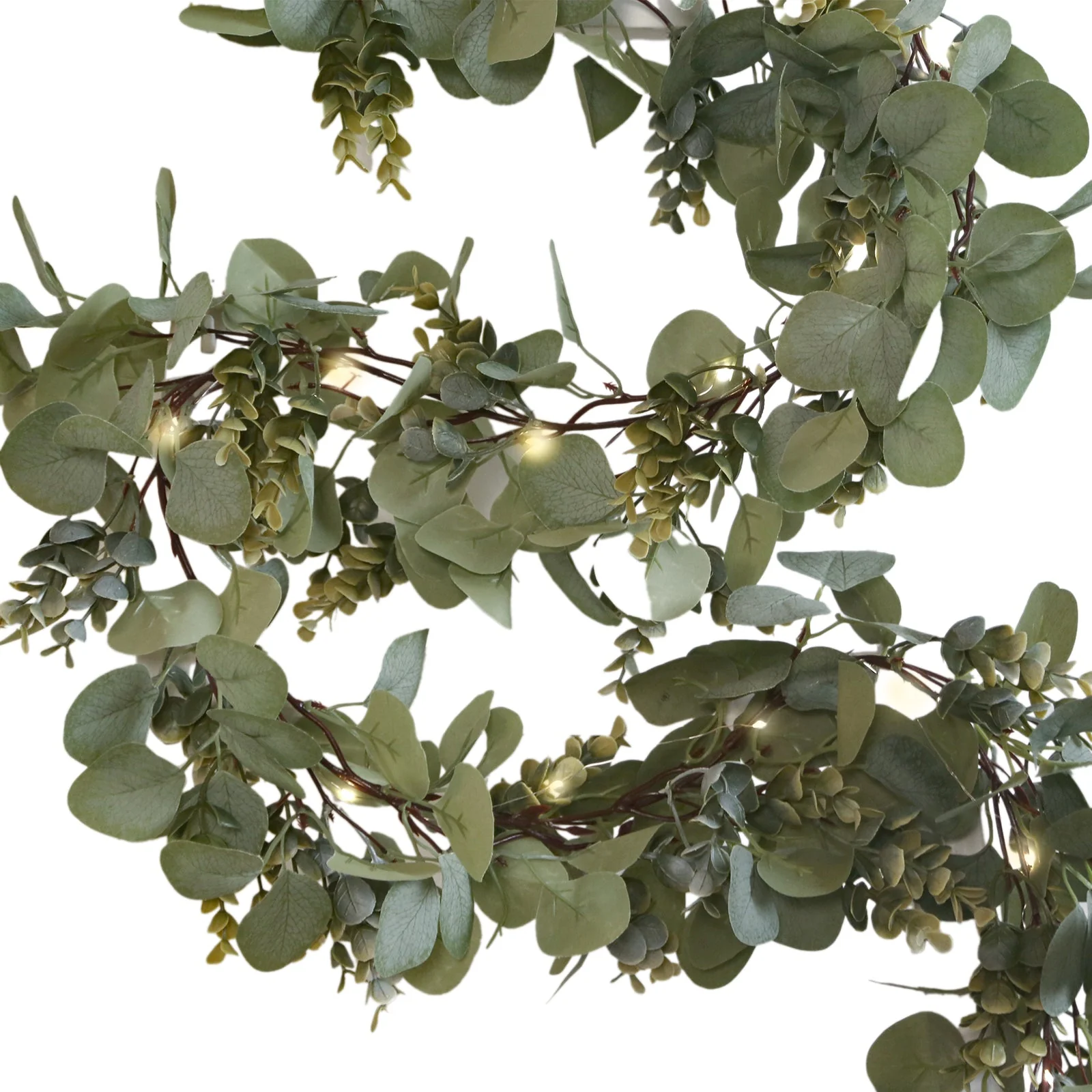 Artificial Eucalyptus and Boxwood Leaf Garland String Lights, Warm White 20 LED Battery Operated Fairy Lights with Fake Greenery Hanging Vines - 6.5ft - Image 9