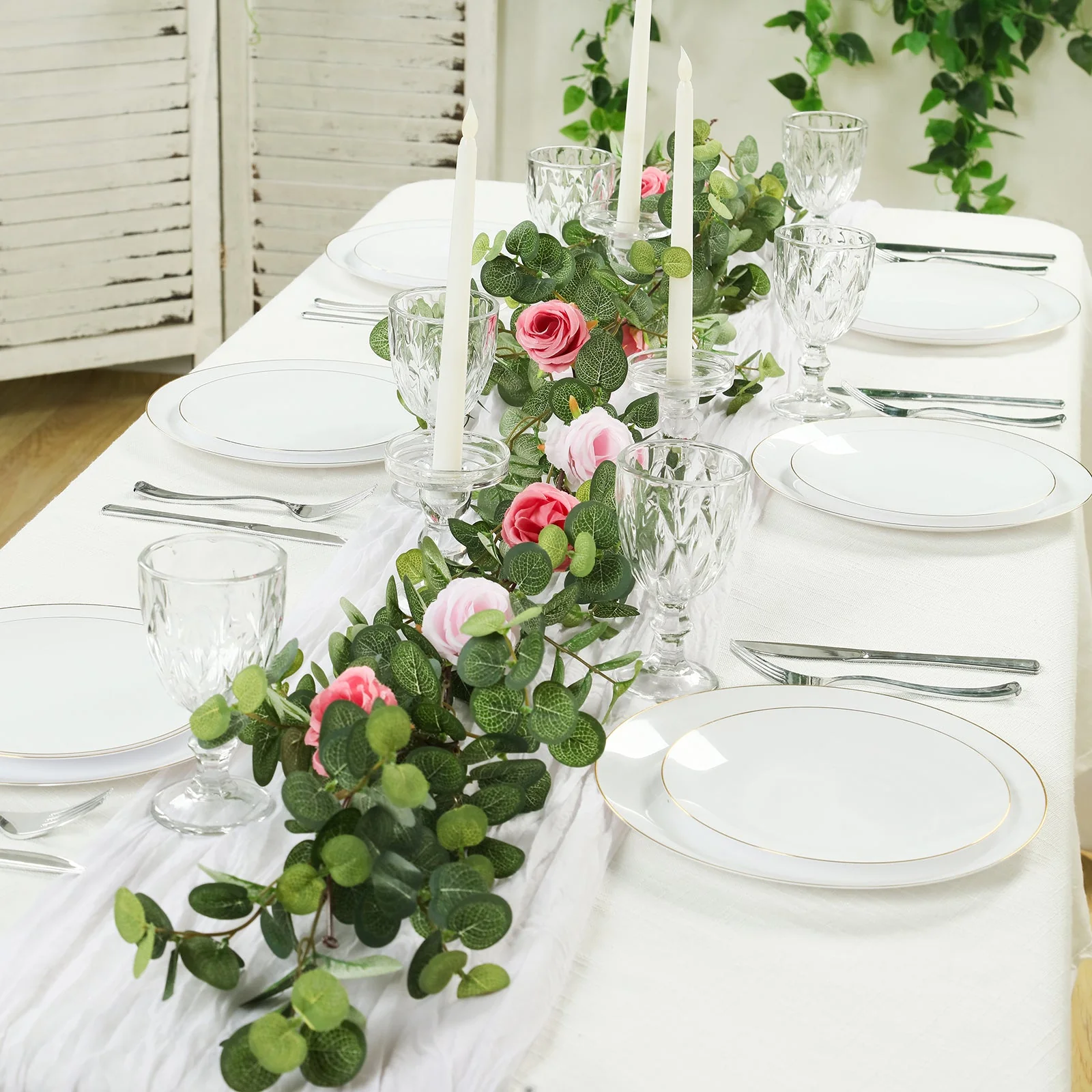 Artificial Eucalyptus Garland with Blush/Dusty Rose Silk Roses – 6ft Faux Greenery Vine - Image 7