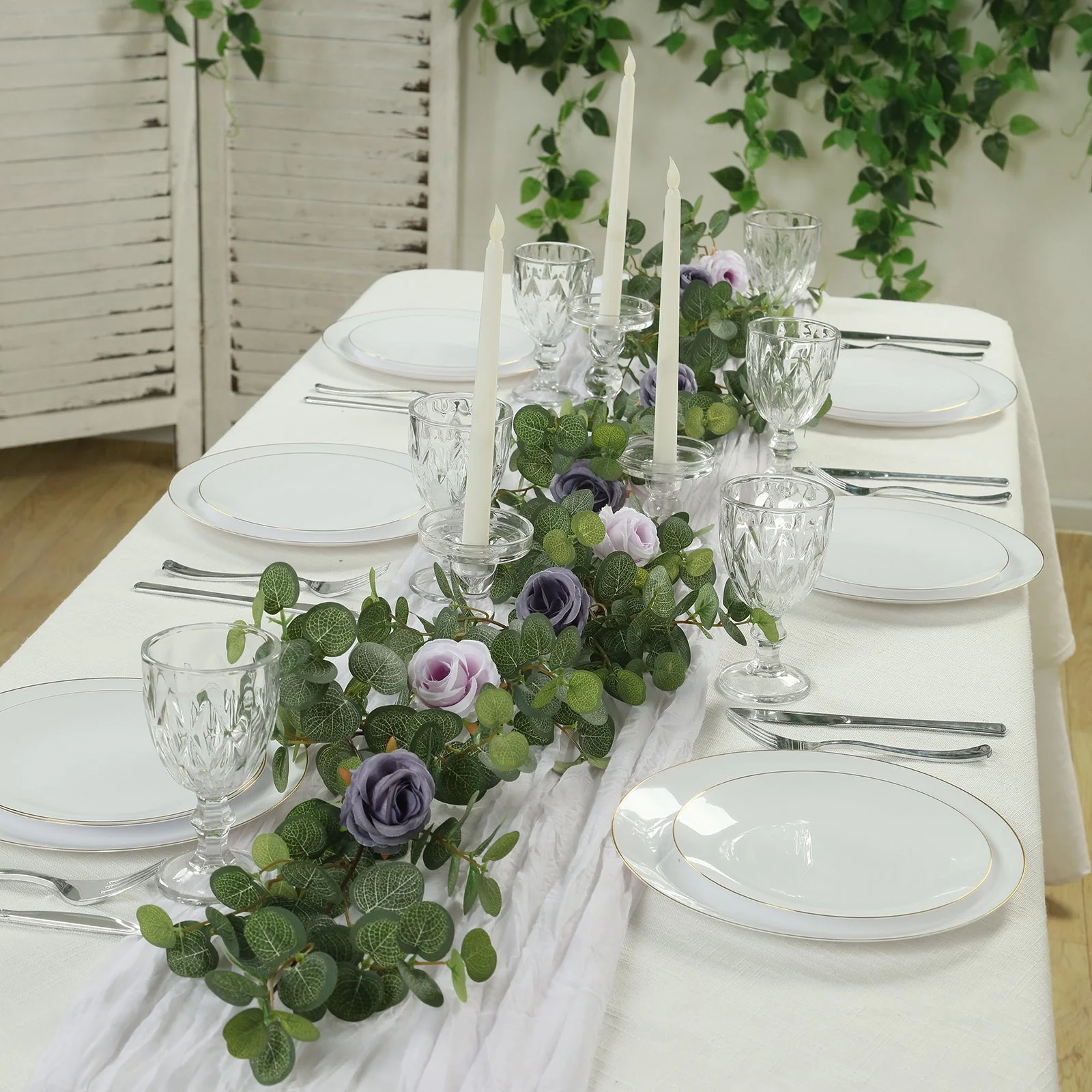 Artificial Eucalyptus Garland with Lavender Lilac/Purple Silk Roses – 6ft Faux Greenery Vine - Image 7