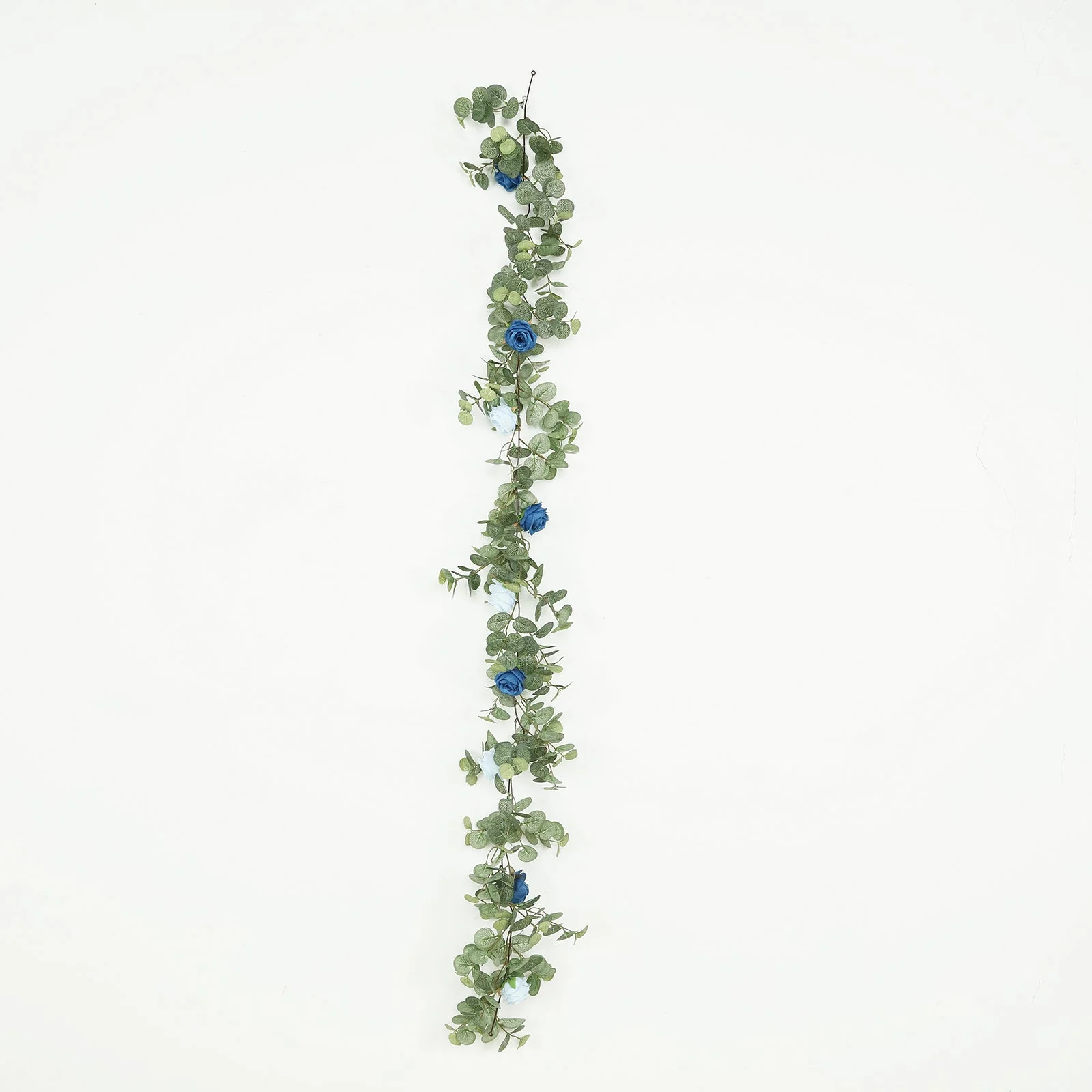 Artificial Eucalyptus Garland with Royal Blue/Light Blue Silk Roses – 6ft Faux Greenery Vine - Image 5