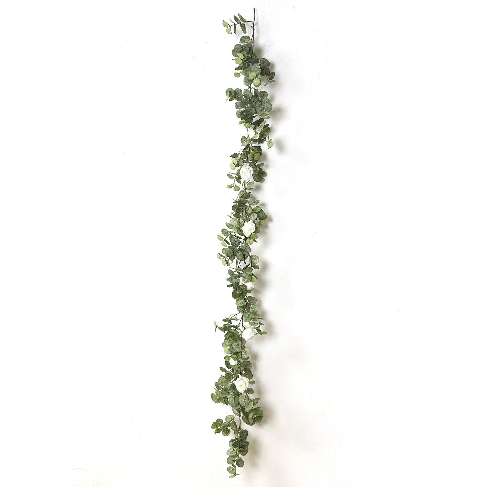 Artificial Eucalyptus Garland with String Lights & Ivory Roses – 6ft Battery-Operated Lighted Greenery Vine - Image 8