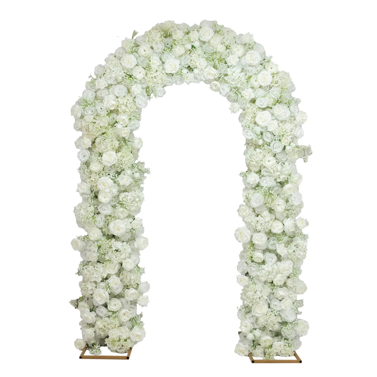 Flower Arch Backdrop White 4ft x 8ft Artificial Silk Roses & Baby's Breath Floral Arrangement for Round Top Double Arch Stand - Image 2
