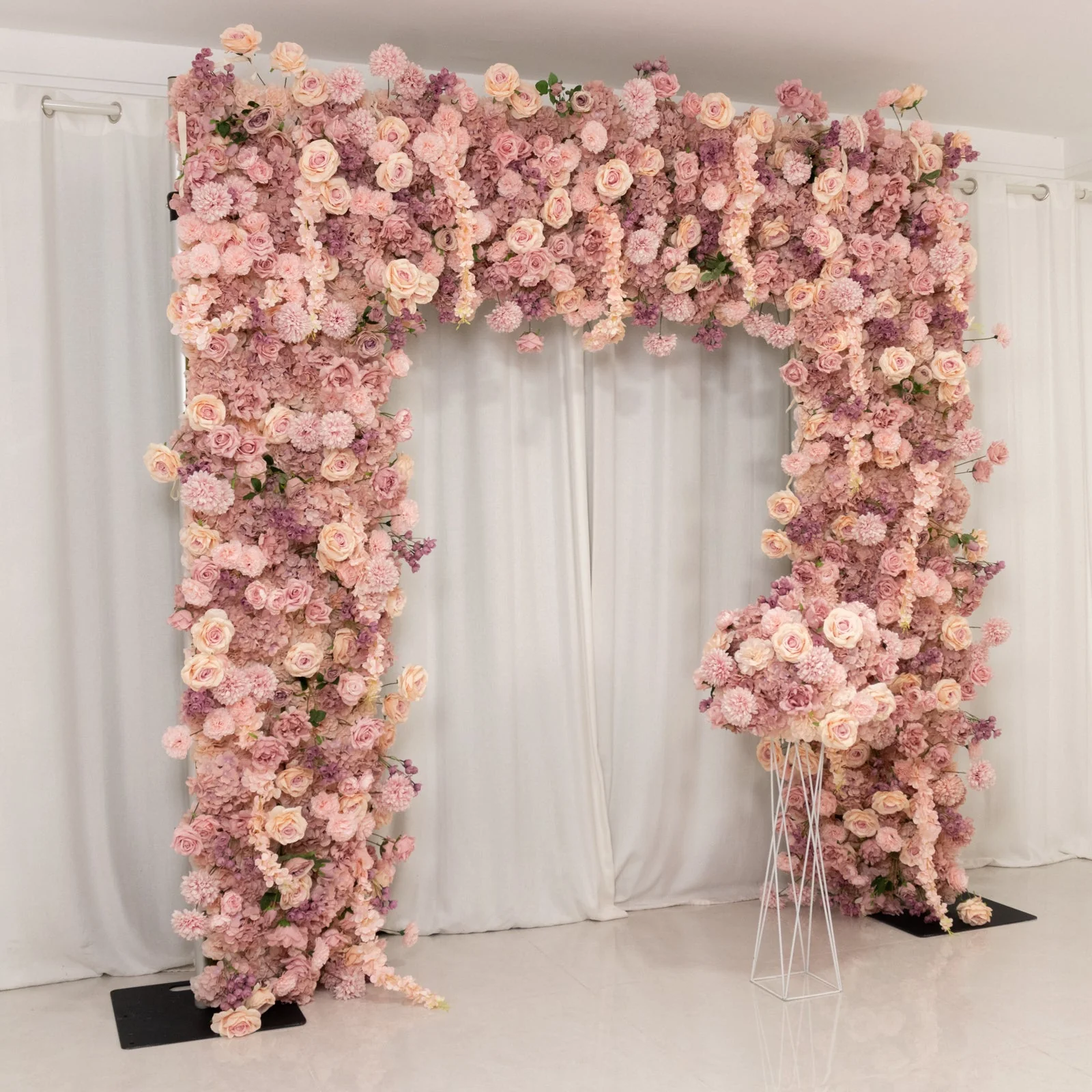 Roll Up Flower Backdrop for Arch Stand - Dusty Rose with Fabric Backing, 8ftx8ft - Artificial Silk Roses, Hydrangeas & Chrysanthemums for Wedding Backdrop - Image 2