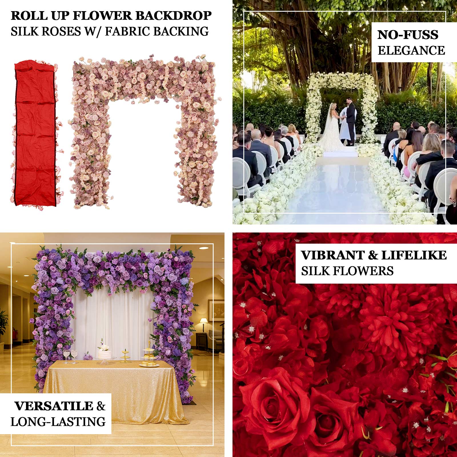 Roll Up Flower Backdrop for Arch Stand - Lavender Lilac with Fabric Backing, 8ftx8ft - Artificial Silk Roses, Hydrangeas & Chrysanthemums for Wedding Backdrop - Image 4