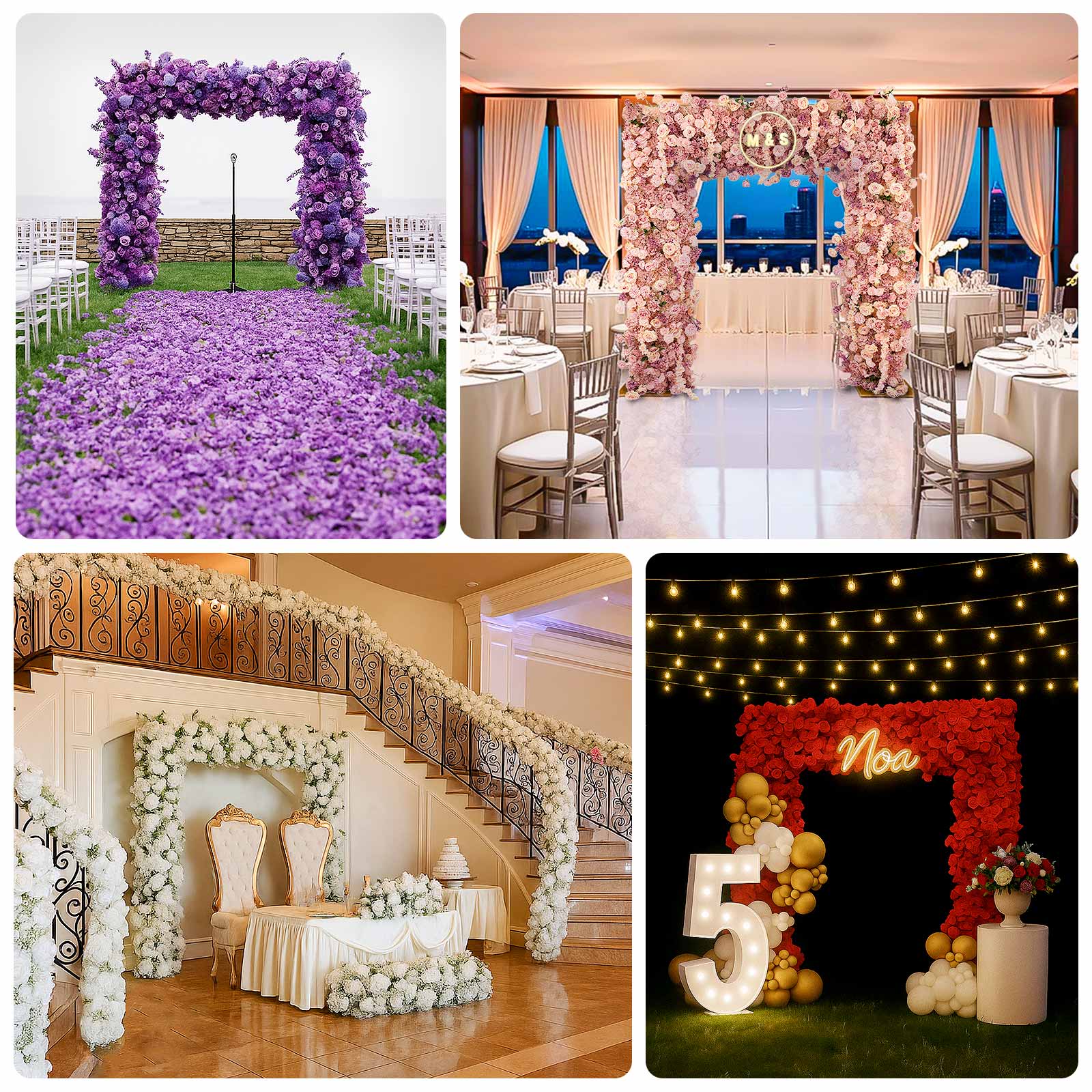 Roll Up Flower Backdrop for Arch Stand - Lavender Lilac with Fabric Backing, 8ftx8ft - Artificial Silk Roses, Hydrangeas & Chrysanthemums for Wedding Backdrop - Image 5