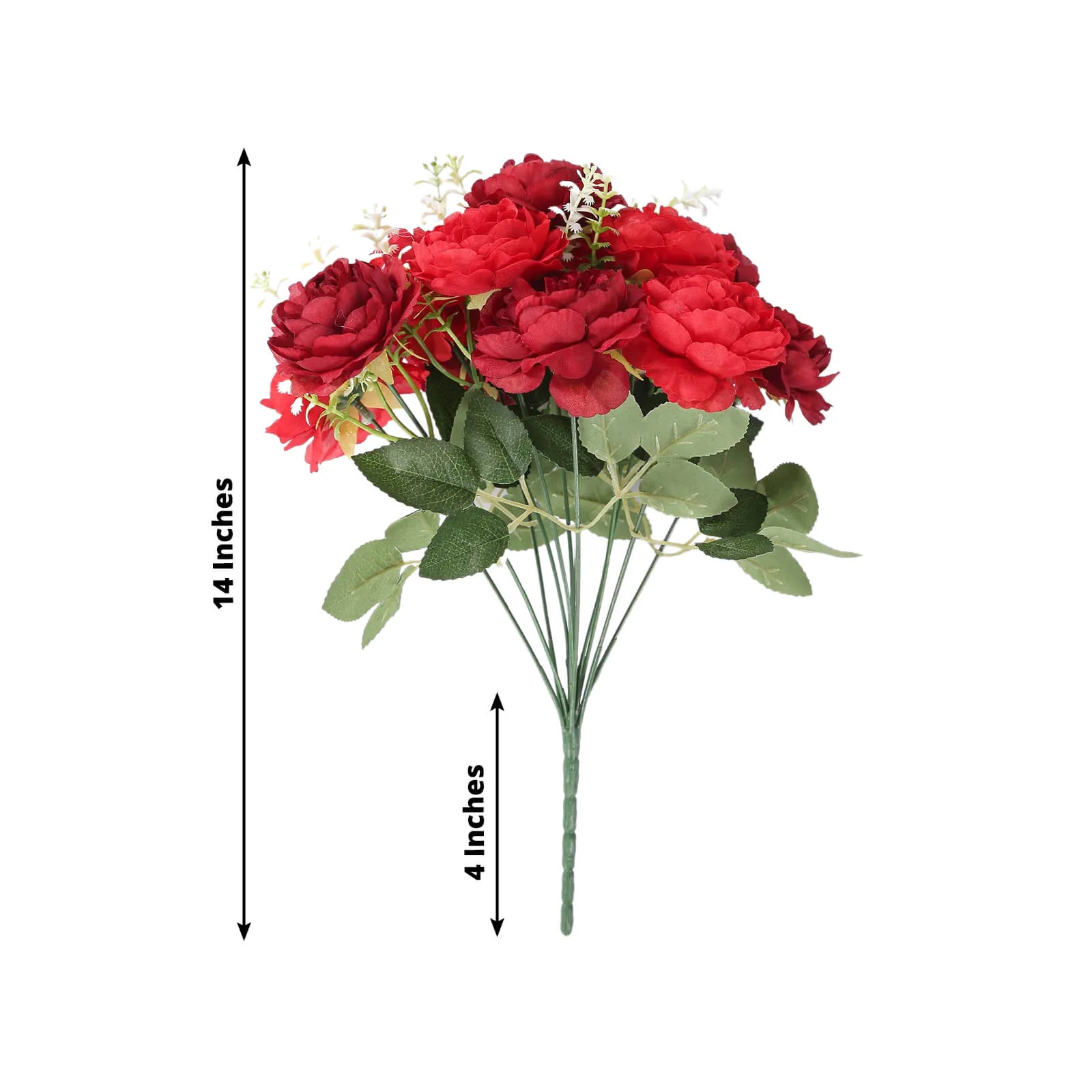 2-Pack Artificial Peony Flower Bouquet – 14" Burgundy Silk Floral Arrangement for Wedding Centerpieces, Home or Table Decor - Image 2