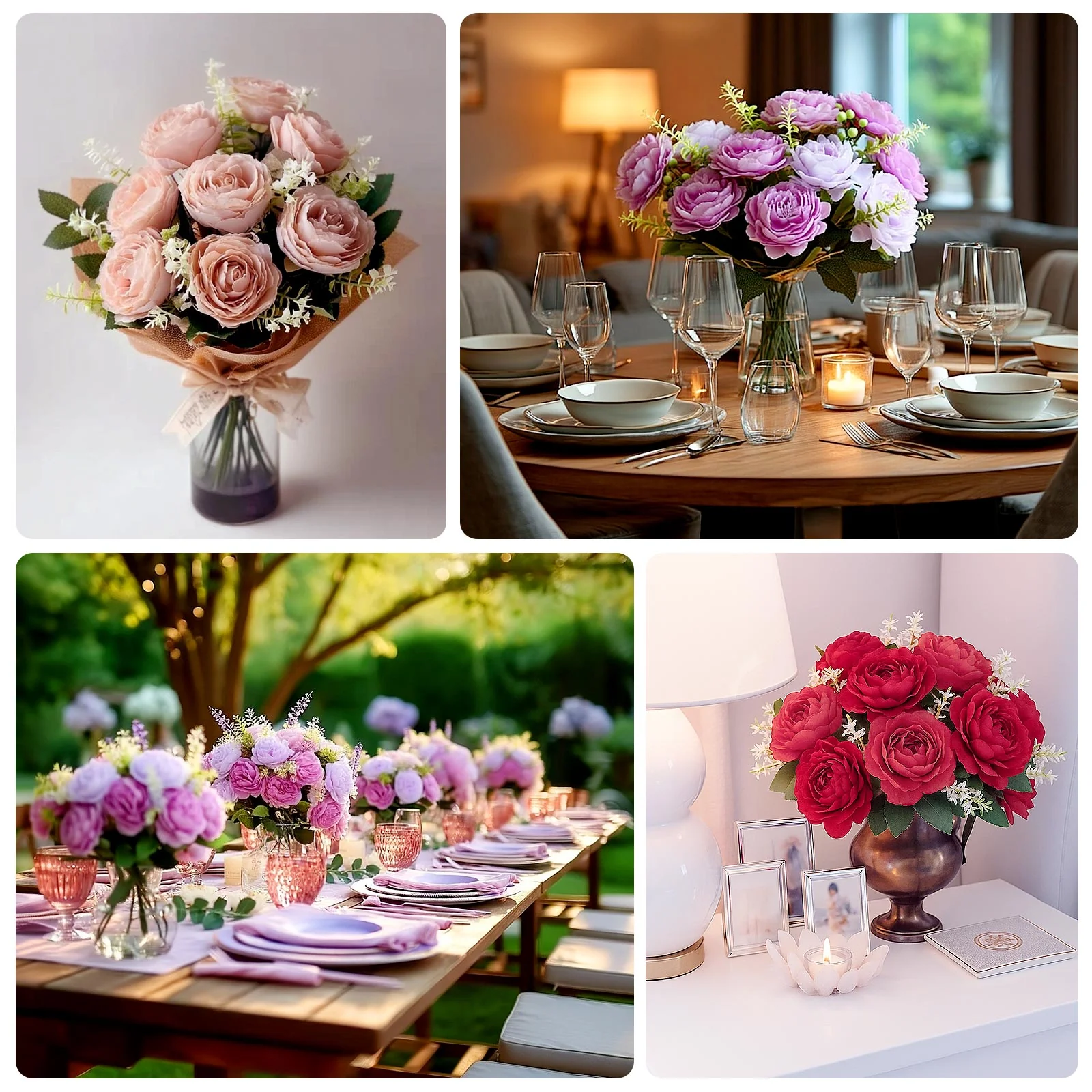 2-Pack Artificial Peony Flower Bouquet – 14" Burgundy Silk Floral Arrangement for Wedding Centerpieces, Home or Table Decor - Image 4